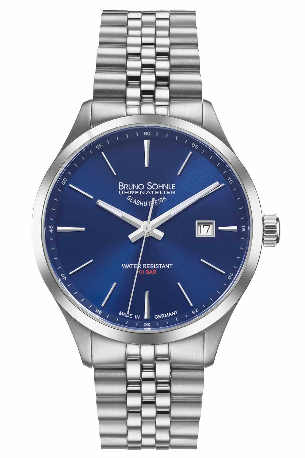 Bruno Söhnle -Turin II Big Herrenuhr Silber Blau Quarz 41mm- 17-13225-342