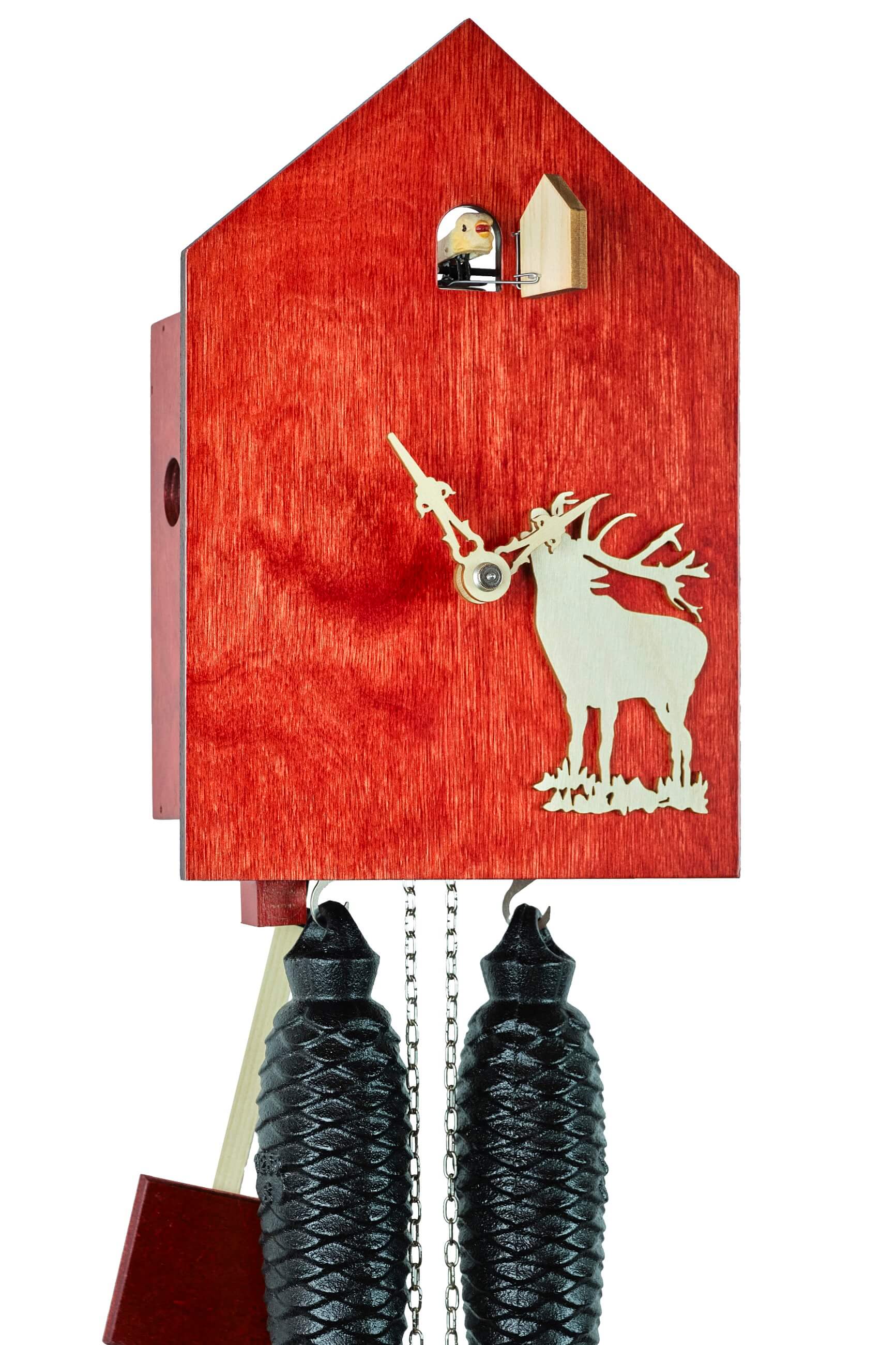 Romba -Modern cuckoo clock red 8-day movement 25cm- OD34H-3-N