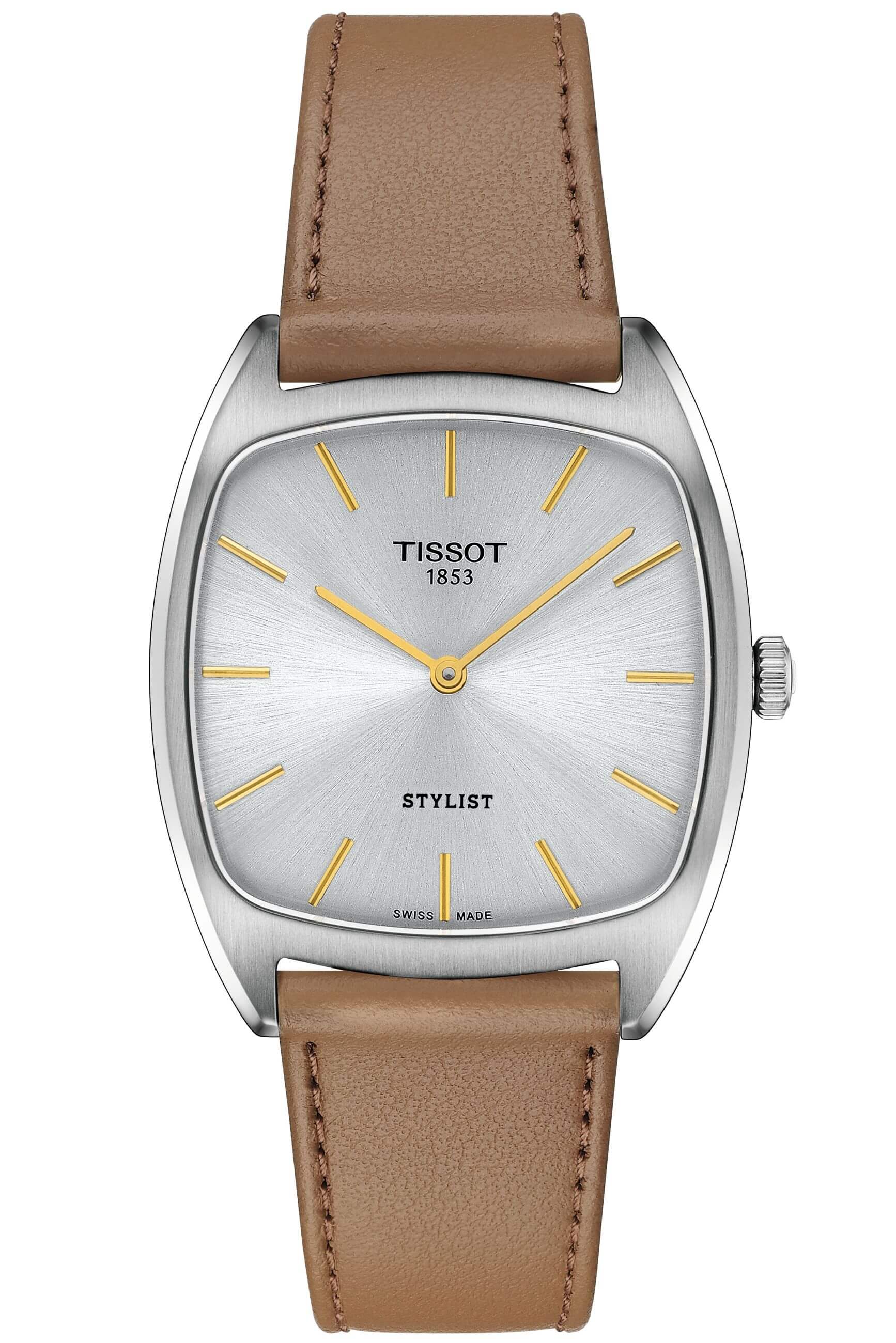 TISSOT -Stylist ladies' watch light brown silver quartz sapphire crystal 32mm- T159.909.16.031.00
