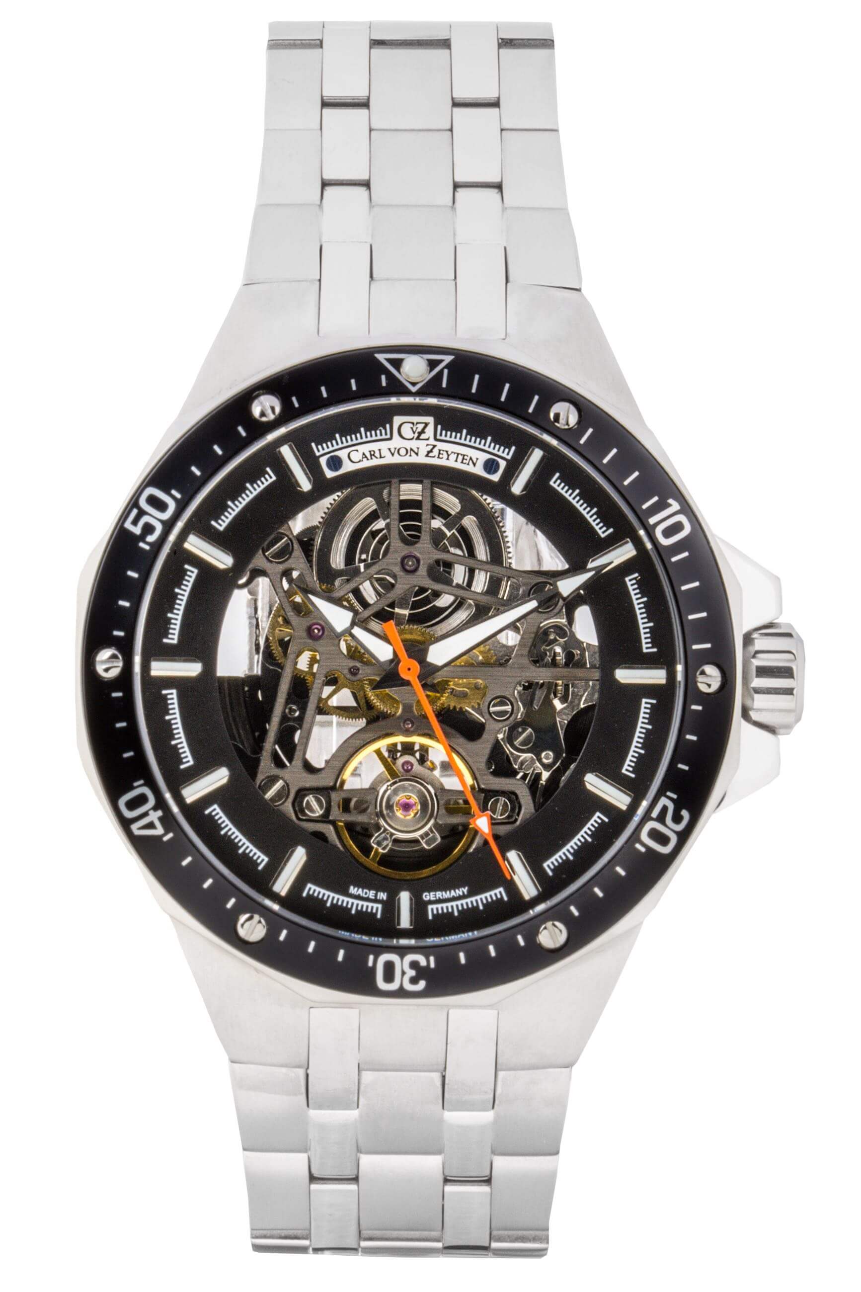 Carl von Zeyten -Urberg Men's Watch Silver Black Skeleton Movement Sapphire Crystal Automatic 46mm- CVZ0094BKMS
