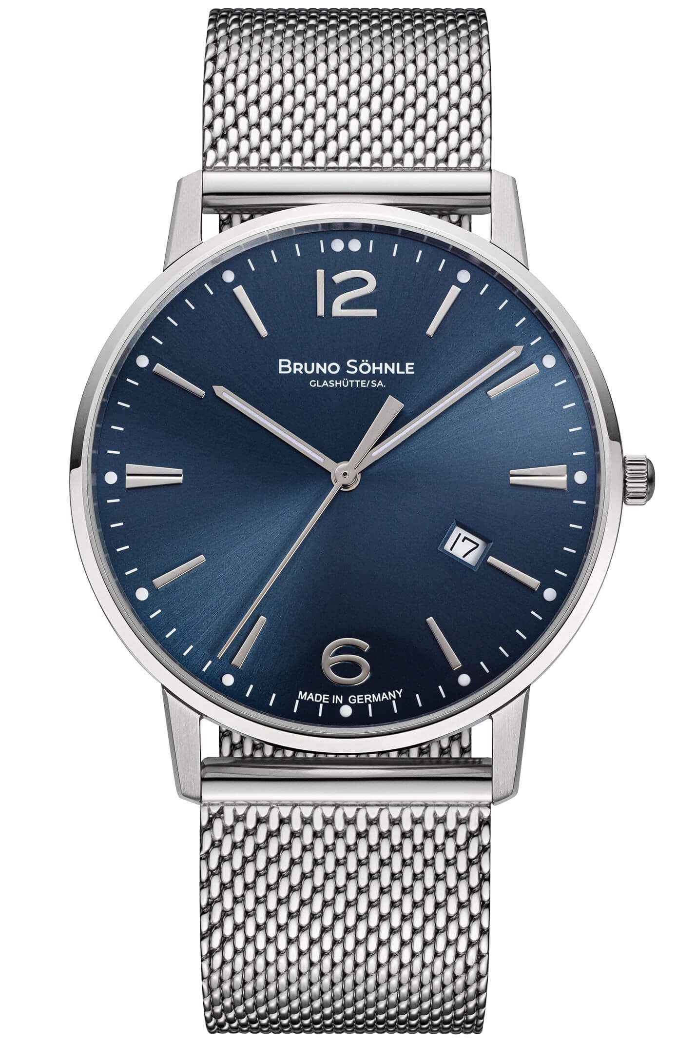 Bruno Söhnle -Stuttgart III Big Herrenuhr Silber Blau Quarz Saphirglas 42mm- 17-13175-342