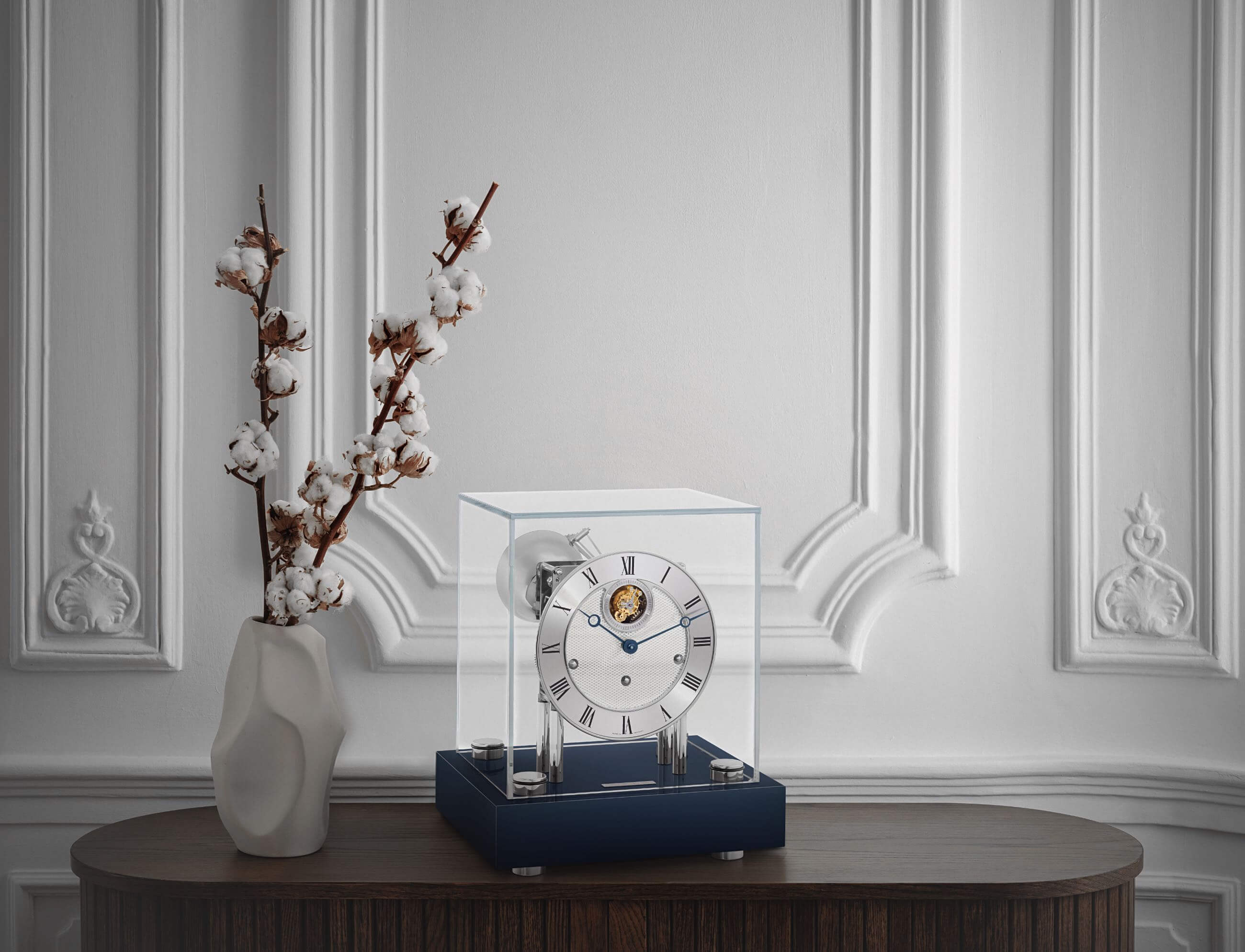 Hermle -Tischuhr Houston Chrom Blau Tourbillon Westminster Mechanisch 30cm- 22860-V30352