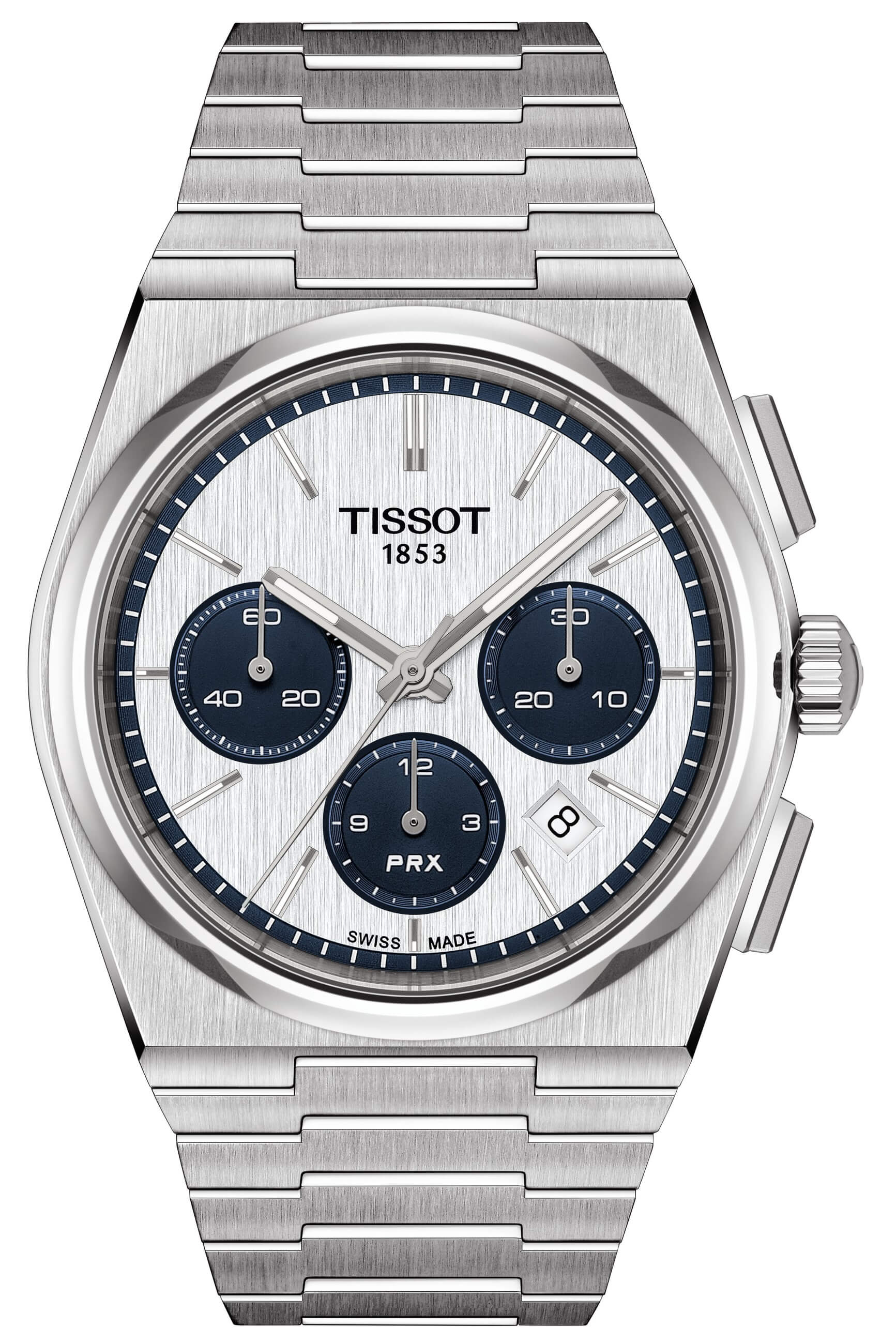 TISSOT -PRX Automatic Chronograph Men's Watch Silver White Sapphire Crystal 42mm- T137.427.11.011.01