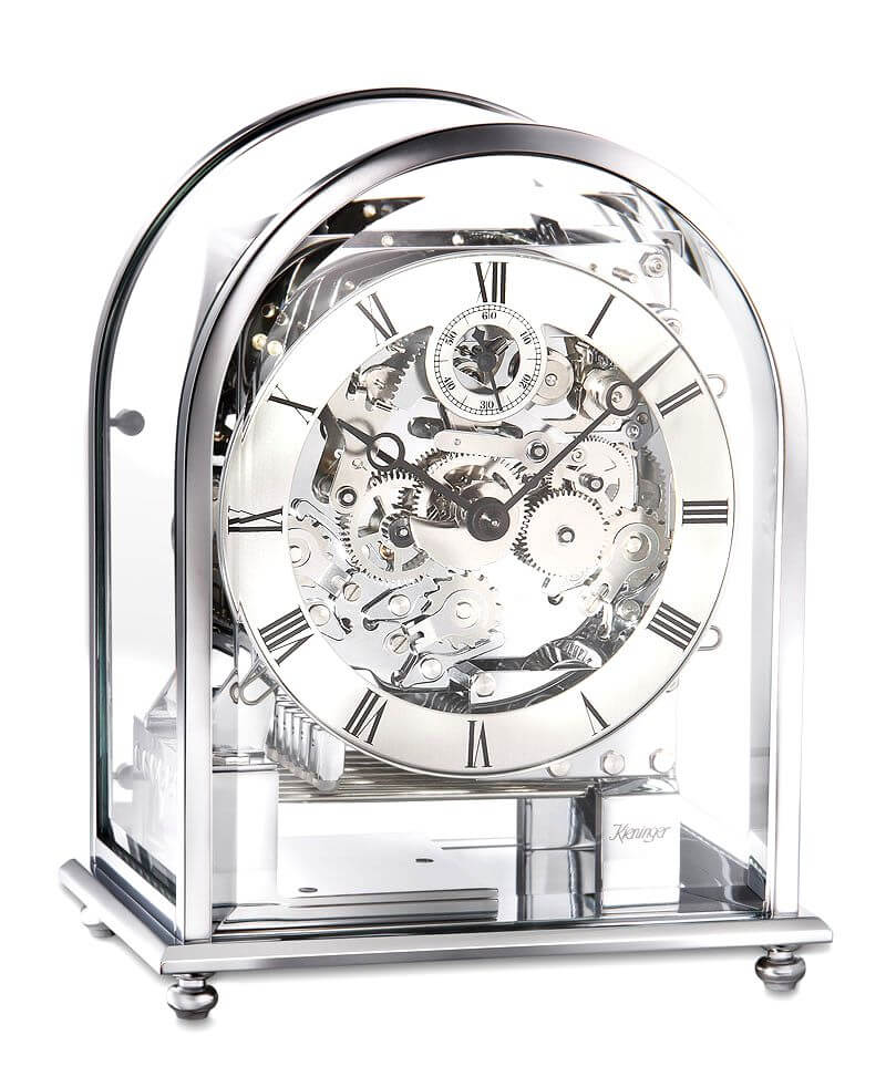 Kieninger -Tischuhr Chrom Glas 3 Melodien Schlagwerk Mechanisch  20cm- 1226-02-04