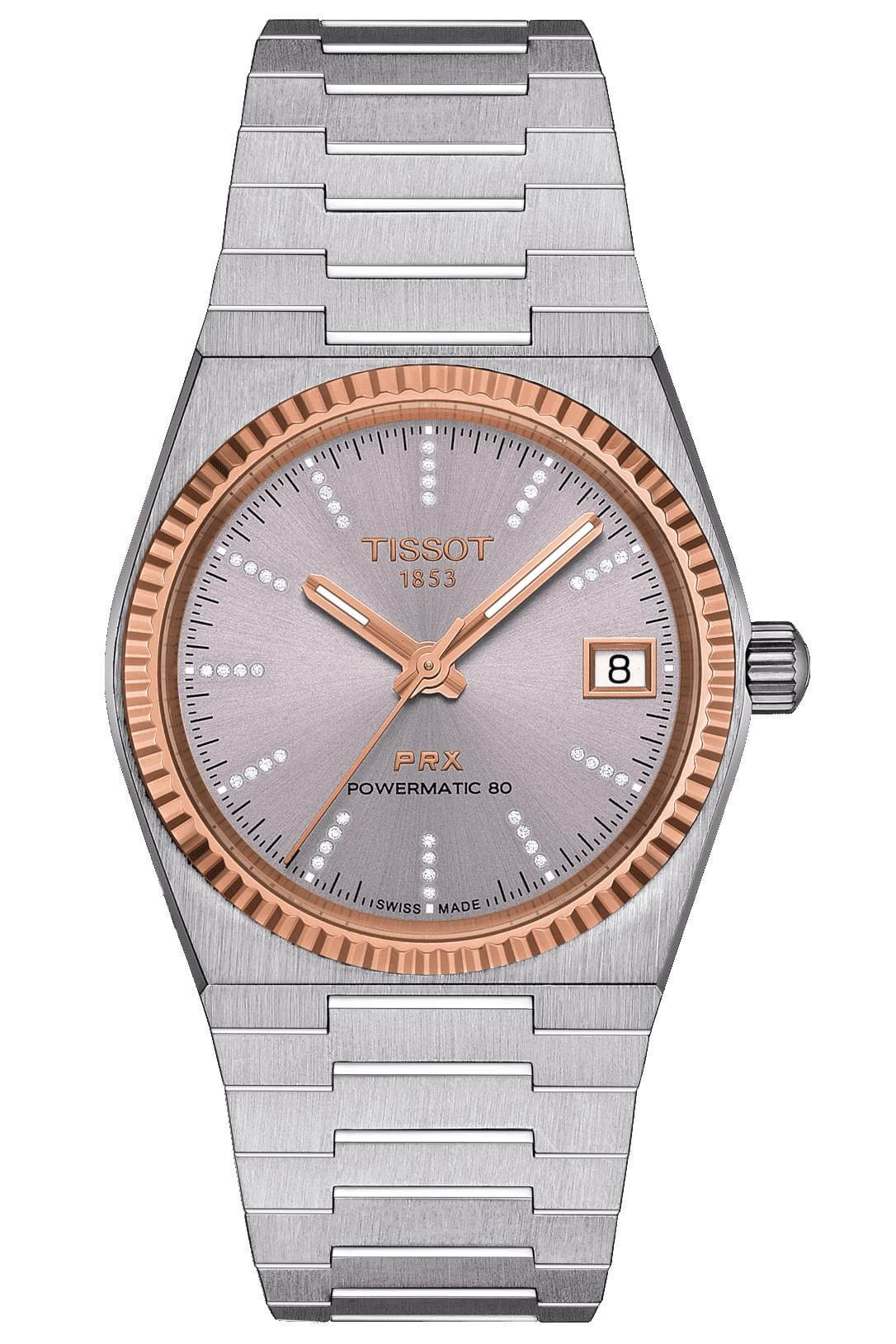 TISSOT -PRX Powermatic 80 Steel and 18K Gold Ladies' Watch Silver Automatic 35mm- T931.207.41.336.00