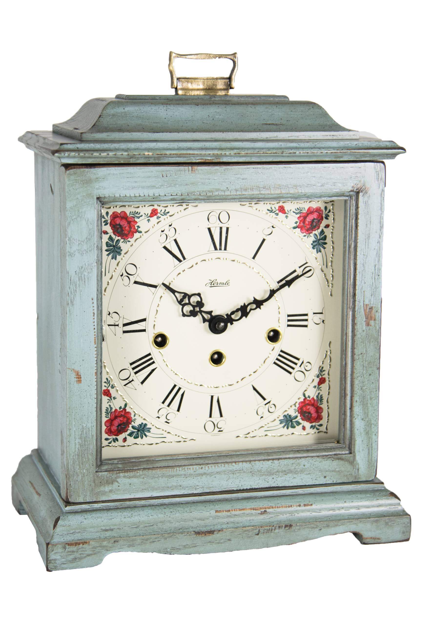 Hermle -Table clock Blue Vintage Floral Mechanical 33cm- 22915-V70340