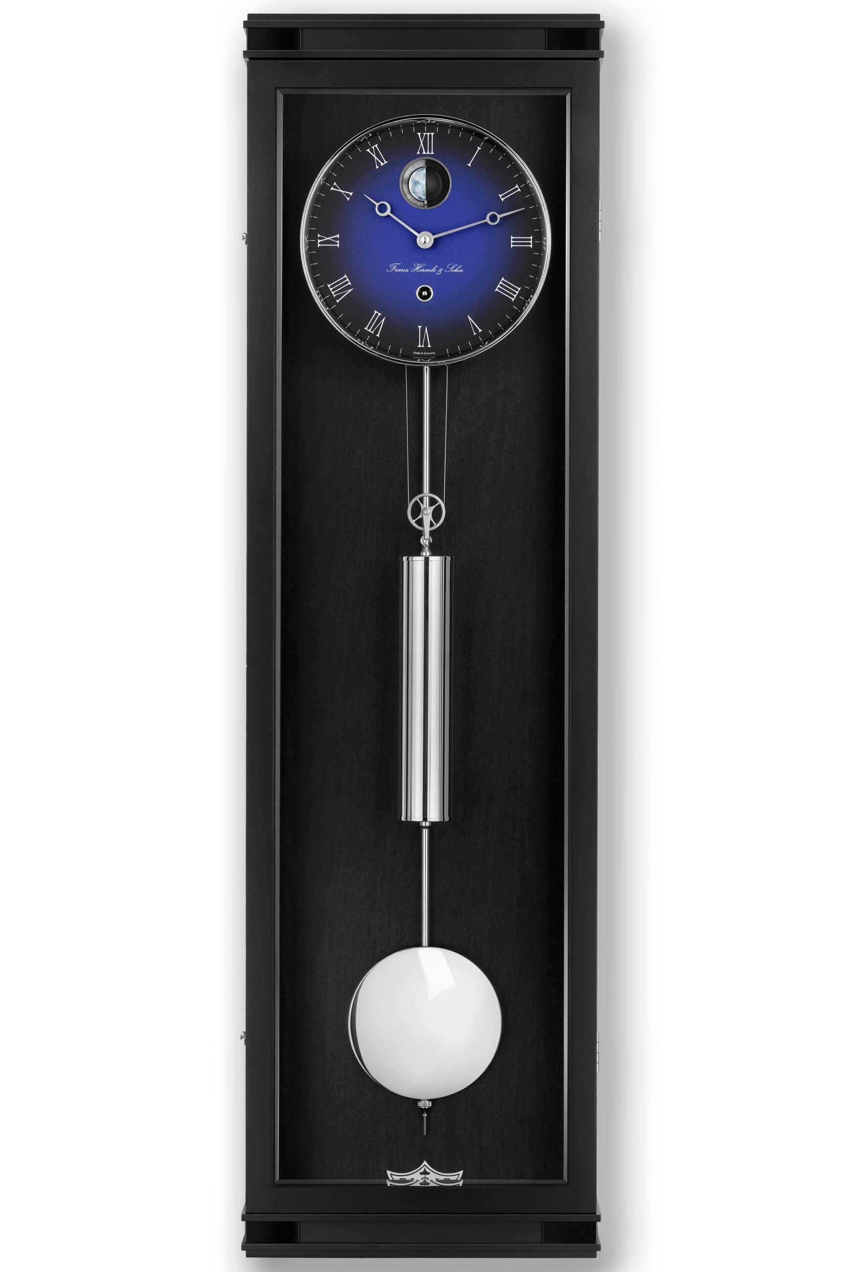 Hermle -Wanduhr Schwarz Blau Monatsläufer Mondphase Mechanisch 93cm- 71013-740761