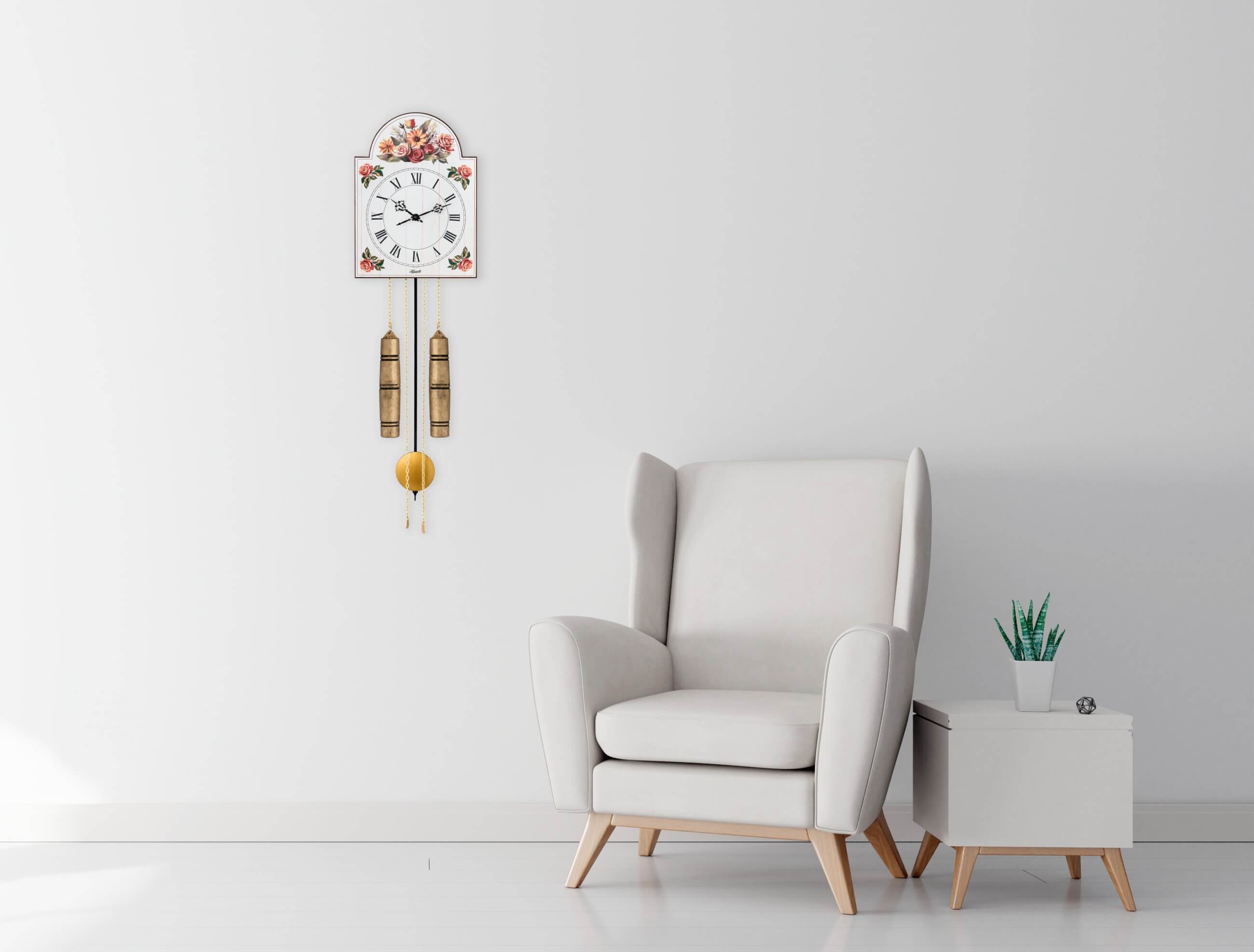 Hermle -Sign Clock White with Painting 8 Days Half Hour Strike Mechanical 62cm- 61026-000261
