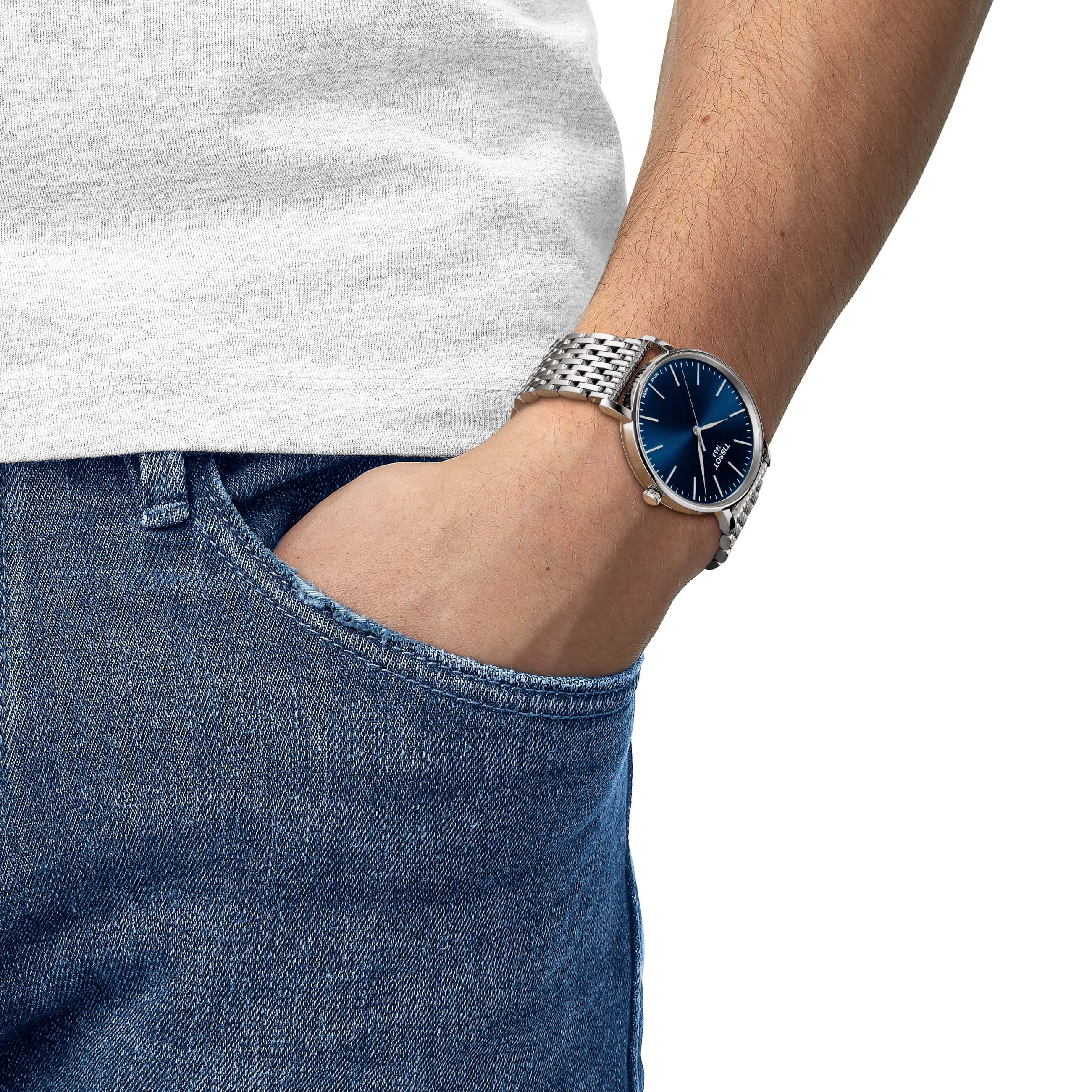 TISSOT -Everytime Gent Men's Watch Silver Blue Quartz Sapphire Crystal 40mm- T143.410.11.041.00