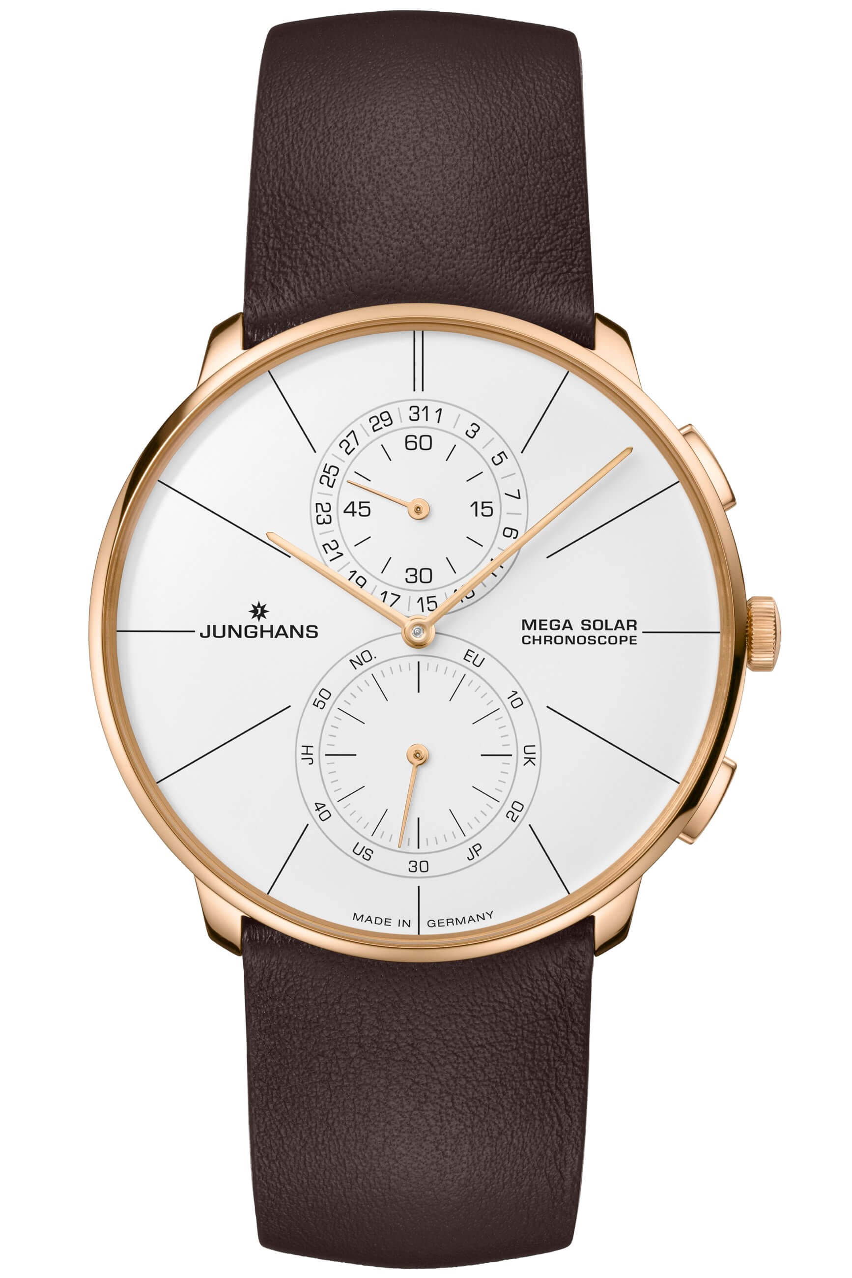 Junghans -Meister fein Chronoscope MEGA Solar men's watch brown rose gold sapphire crystal 40mm- 059/7201.00