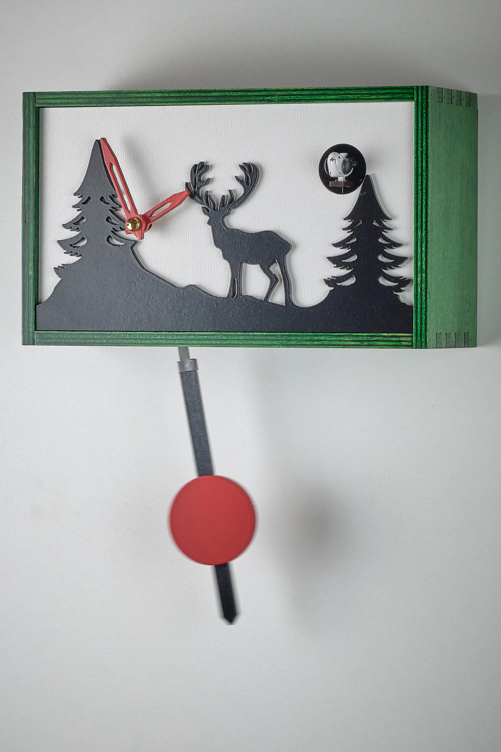 Trenkle -Cuckoo Clock Quartz Movement Modern Box Deer Green 24cm- 3503 QM