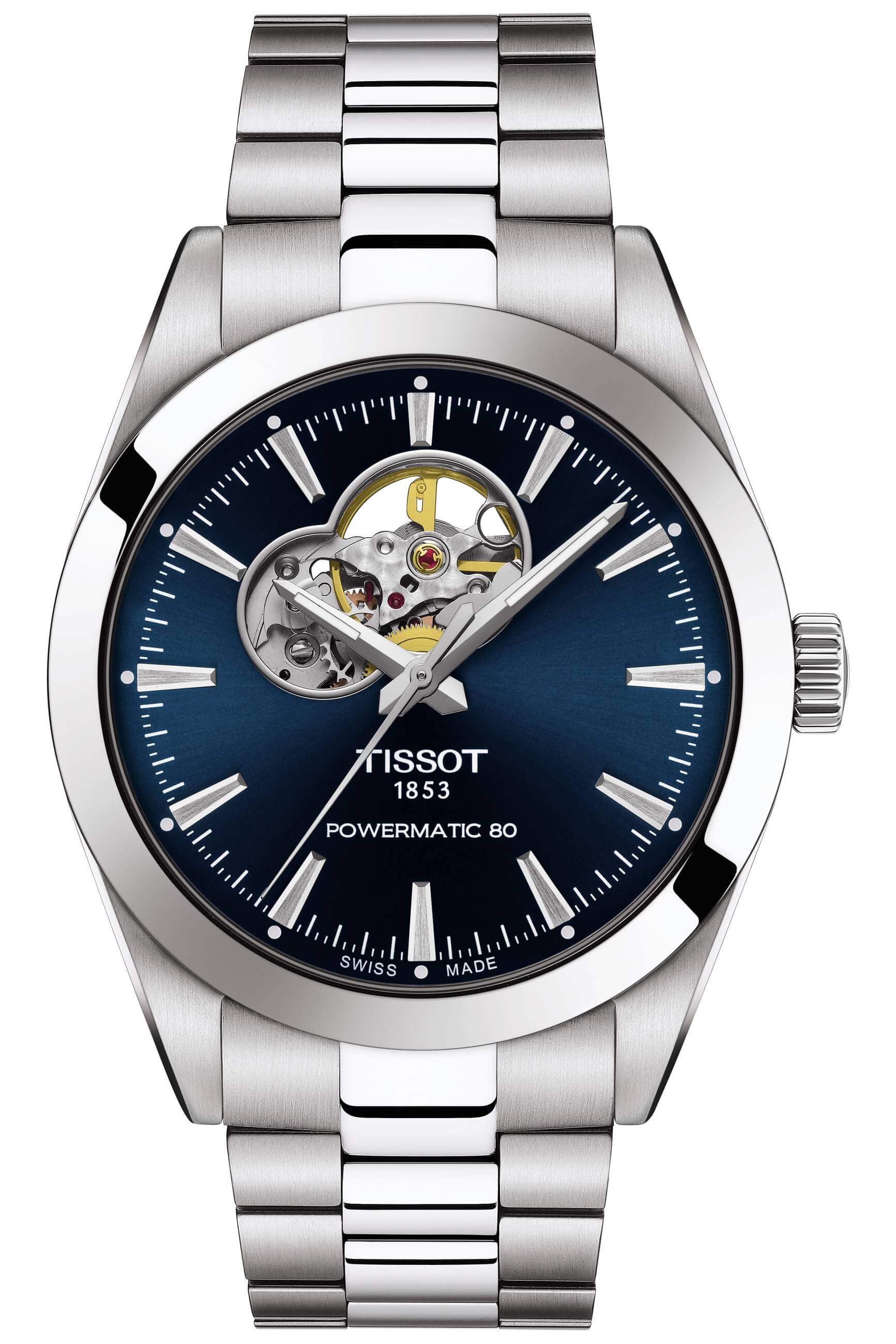 TISSOT -Gentleman Powermatic 80 Open Heart men's watch silver blue automatic 40mm- T127.407.11.041.01
