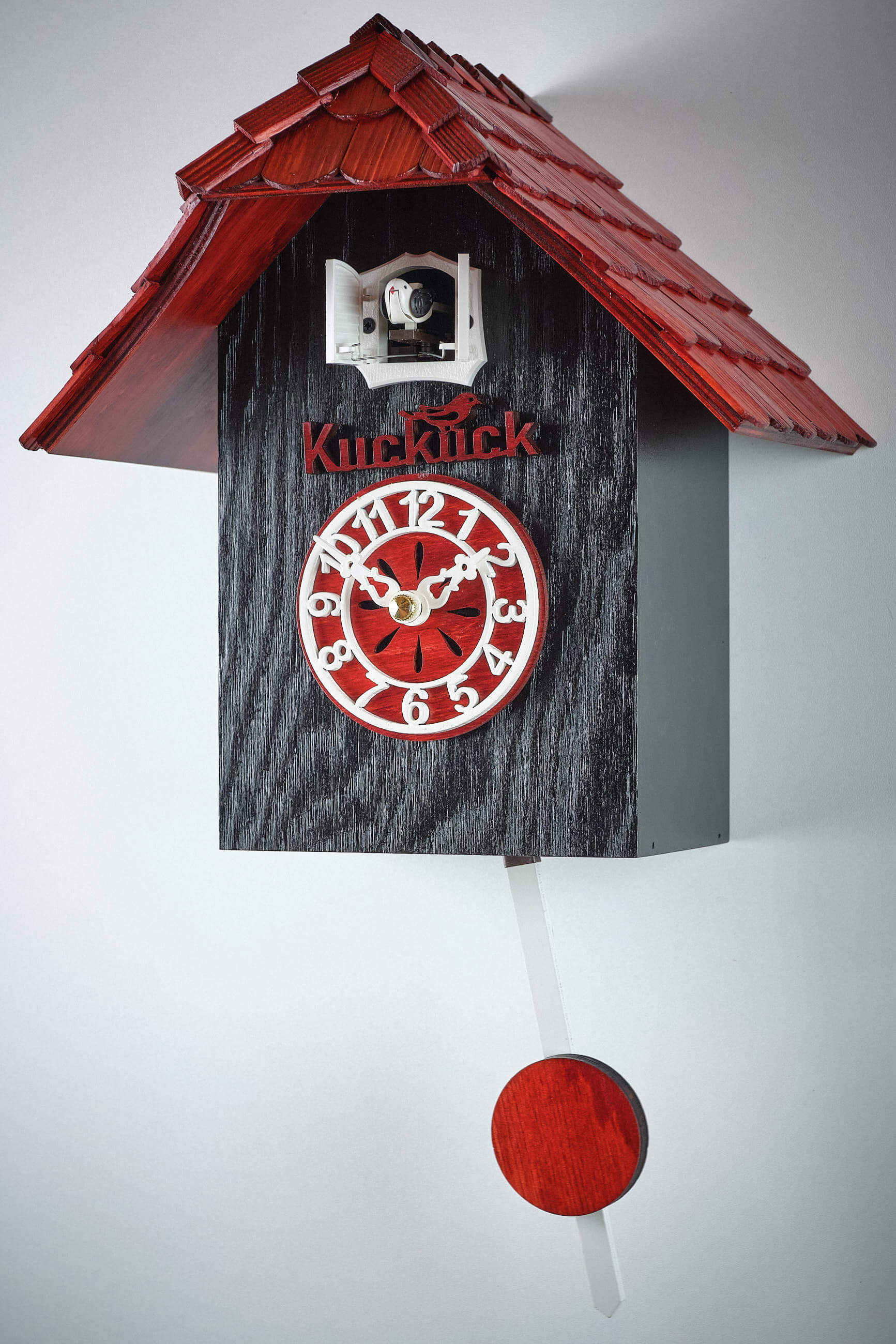 Trenkle -Kuckucksuhr Rot Schwarz Quarz 28cm- 3300 QM