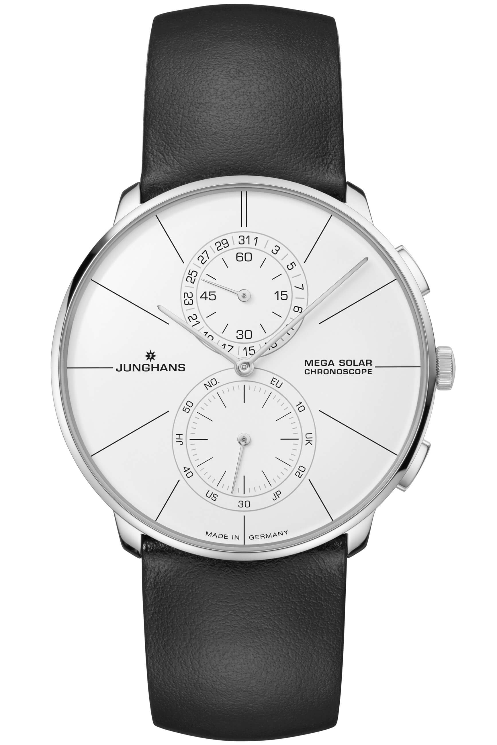 Junghans -Meister fein Chronoscope MEGA Solar Men's Watch Black Silver Sapphire Crystal 40mm- 059/4200.00