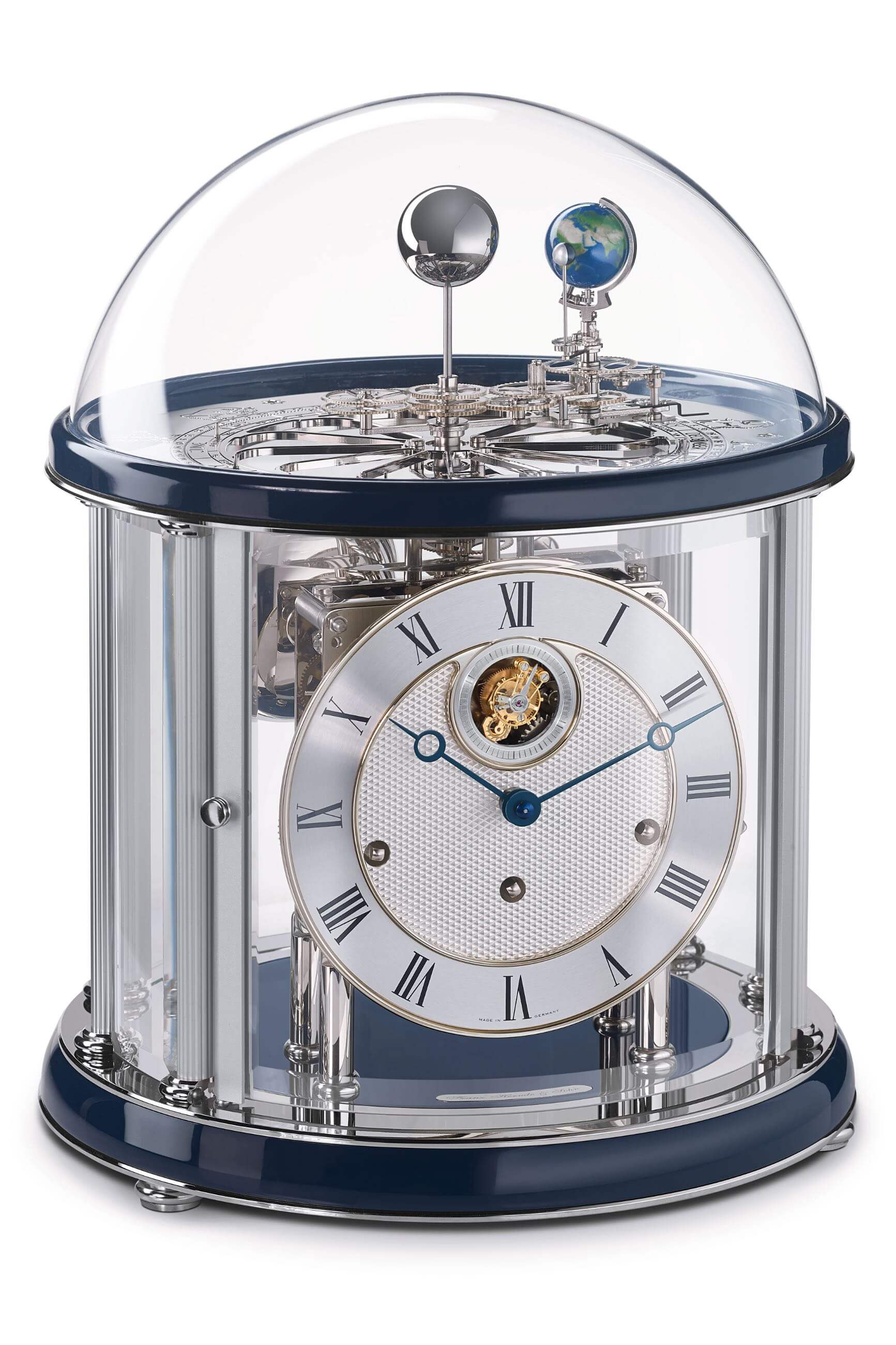 Hermle -Tellurium Tourbillon Blau Nickel 8-Tage Laufwerk 35cm- 23070-V30352