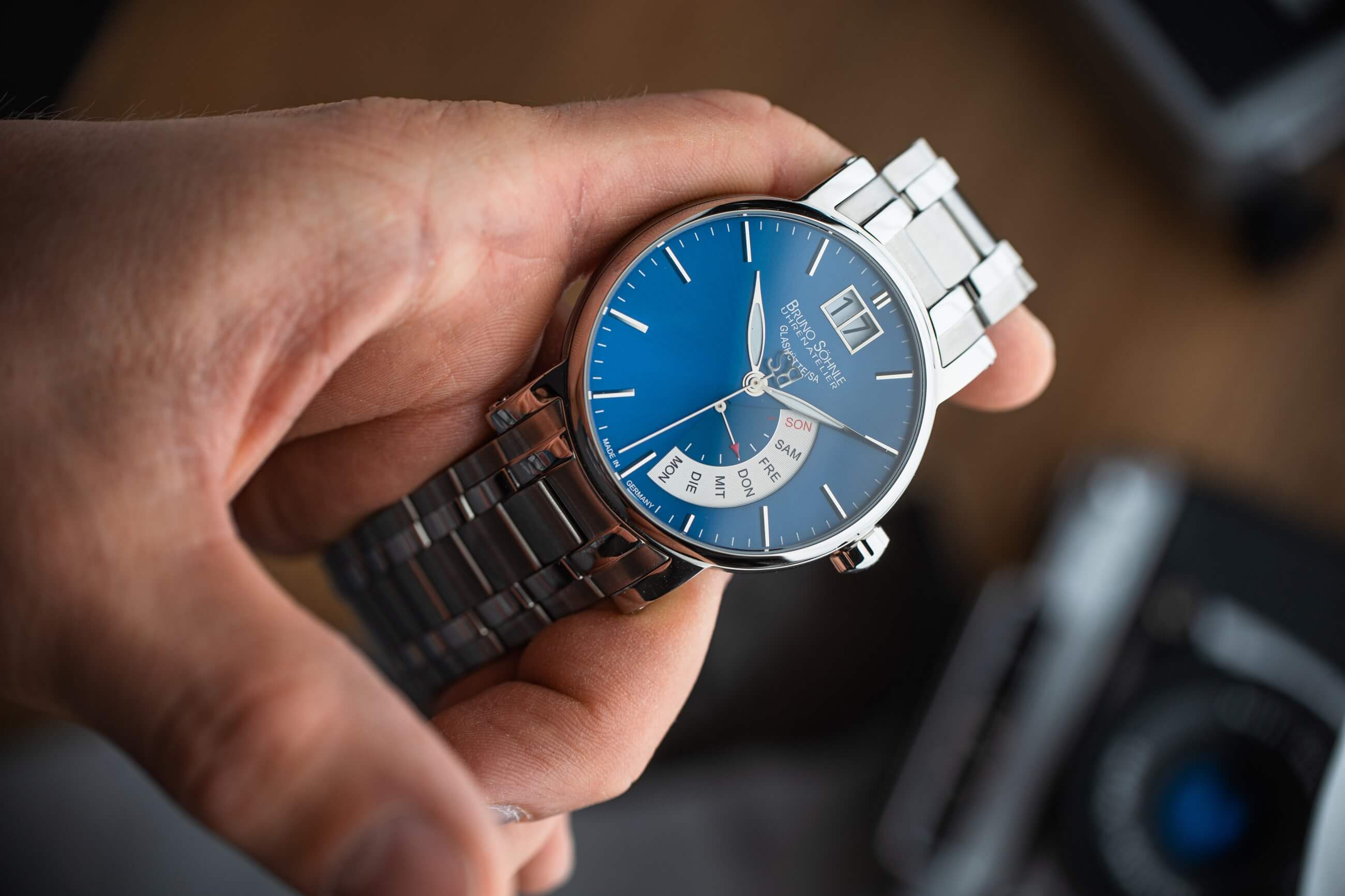 Bruno Söhnle -Pesaro I Herrenuhr Silber Blau Datum Quarz 43mm- 17-13073-342