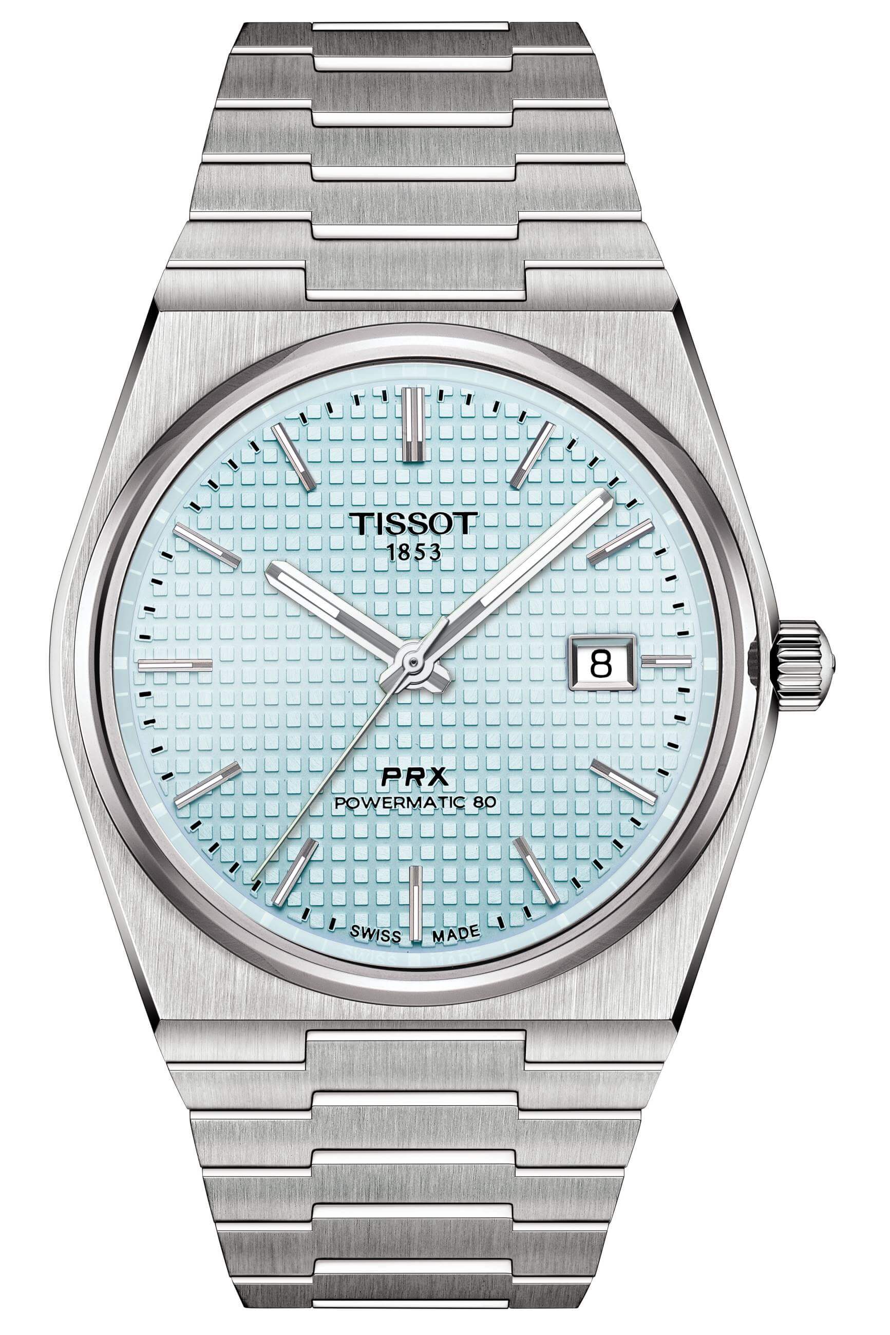TISSOT -PRX Powermatic 80 Herrenuhr Silber Hellblau Automatik Saphirglas Datum 40mm- T137.407.11.351.00