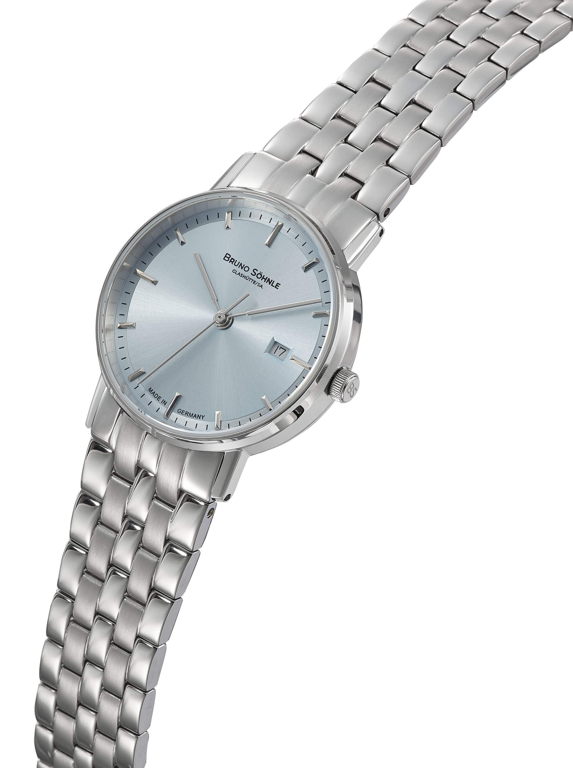 Bruno Söhnle -Rondo Damenuhr Silber Hellblau Quarz Saphirglas 30mm- 17-13106-344