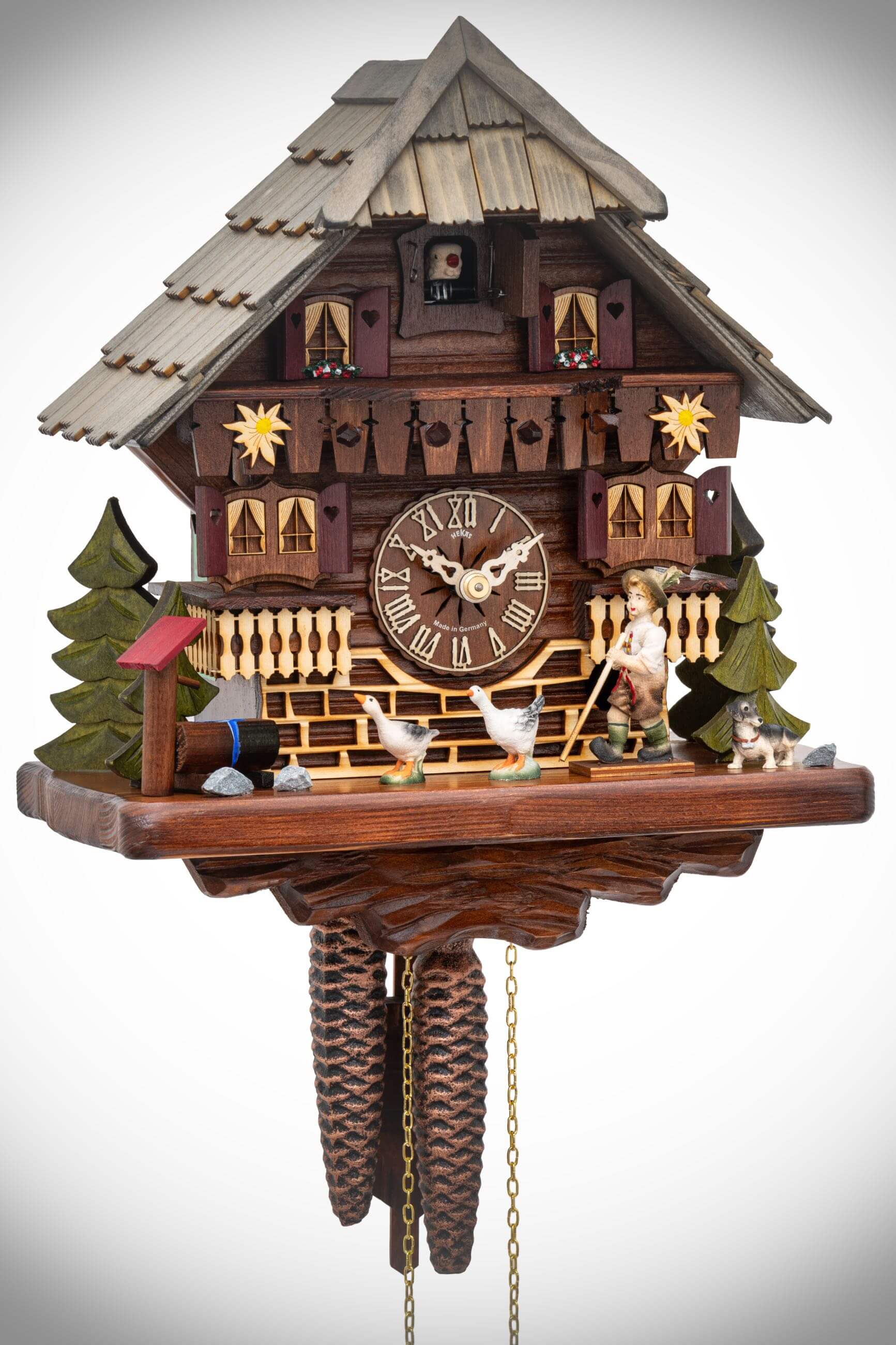 Hekas -Kuckucksuhr 1-Tag Laufwerk Haus Gänsehirte 31cm- 1687 EX