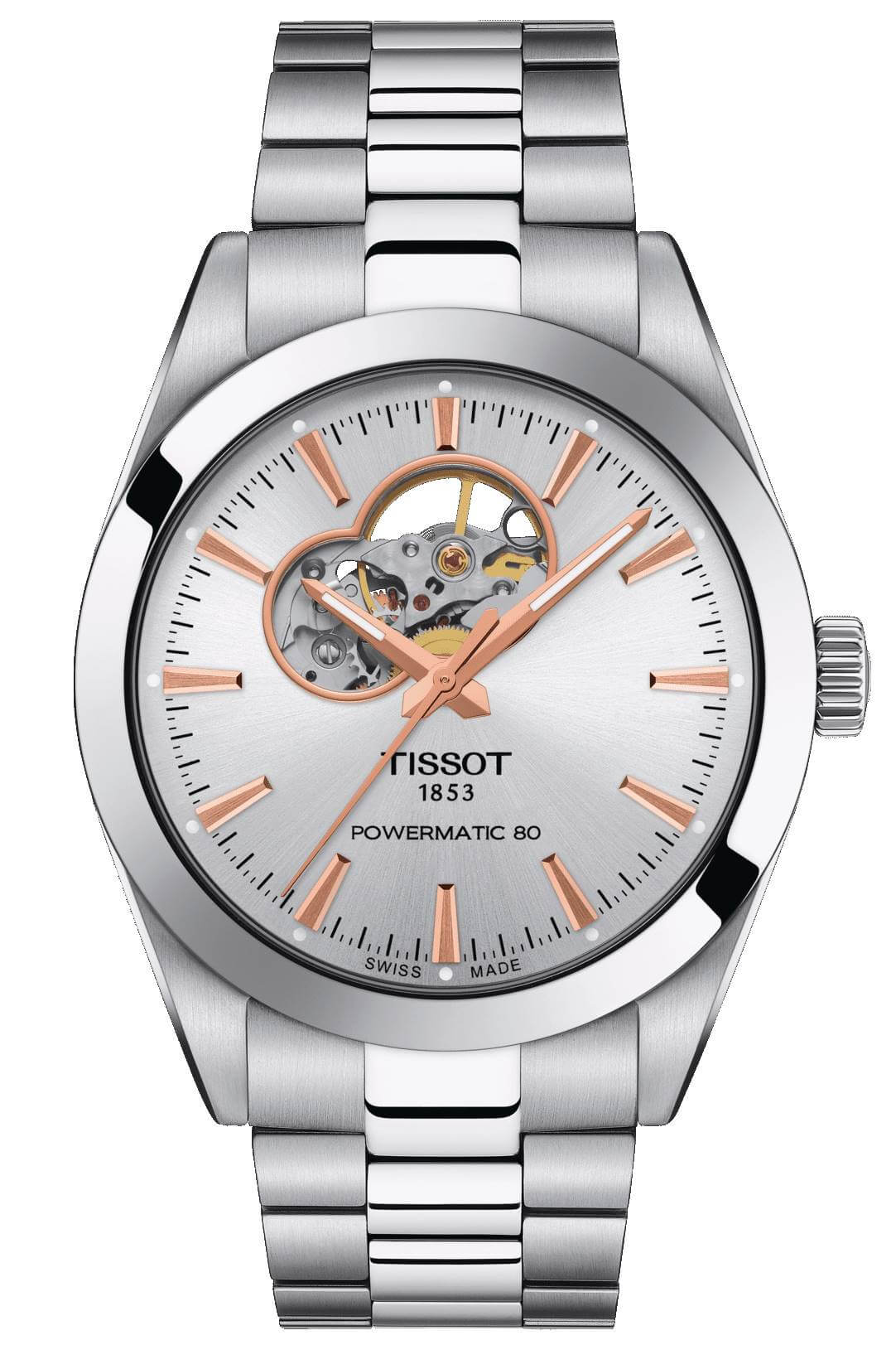TISSOT -Gentleman Powermatic 80 Open Heart men's watch silver automatic 40mm- T127.407.11.031.01