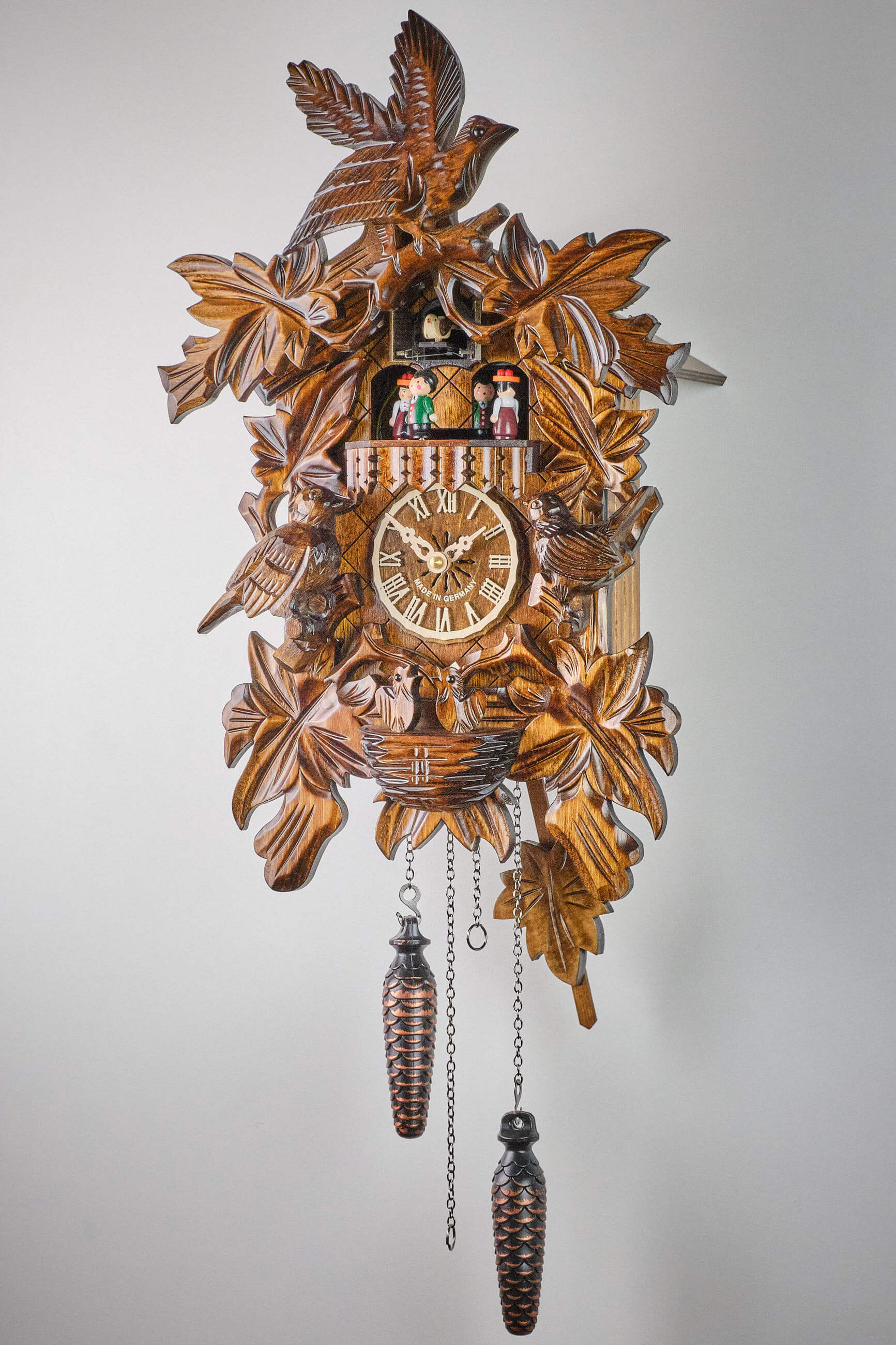 Engstler -Cuckoo Clock Three Birds with Music Dancing Couples Quartz Movement 48cm- 640 QMT