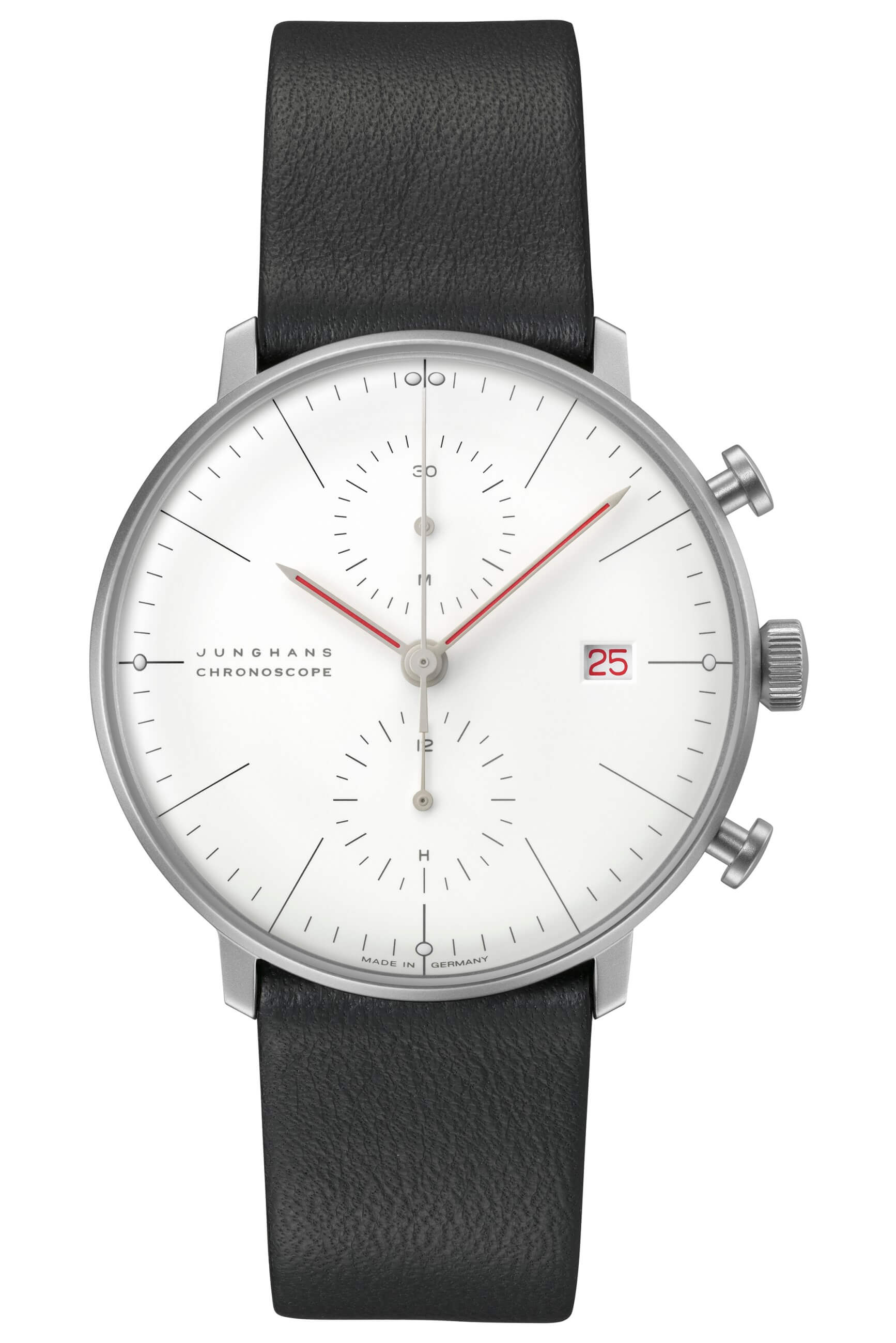 Junghans -max bill Chronoscope Bauhaus Black White Men's Watch Automatic Sapphire Crystal 40mm- 027/4303.02