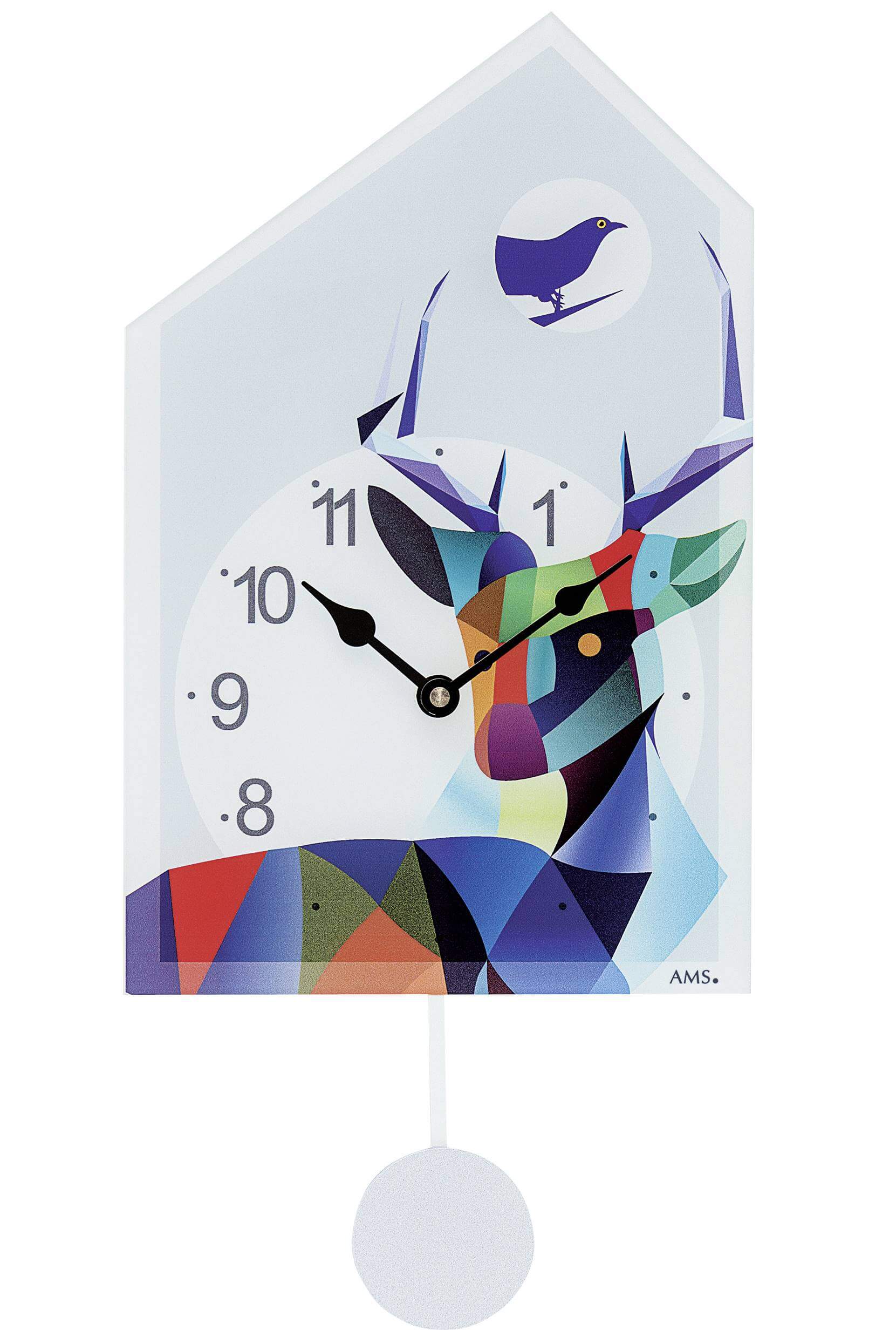 AMS -Pendeluhr Acrylglas Hirsch Blau Musik Quarz 30cm- 7492