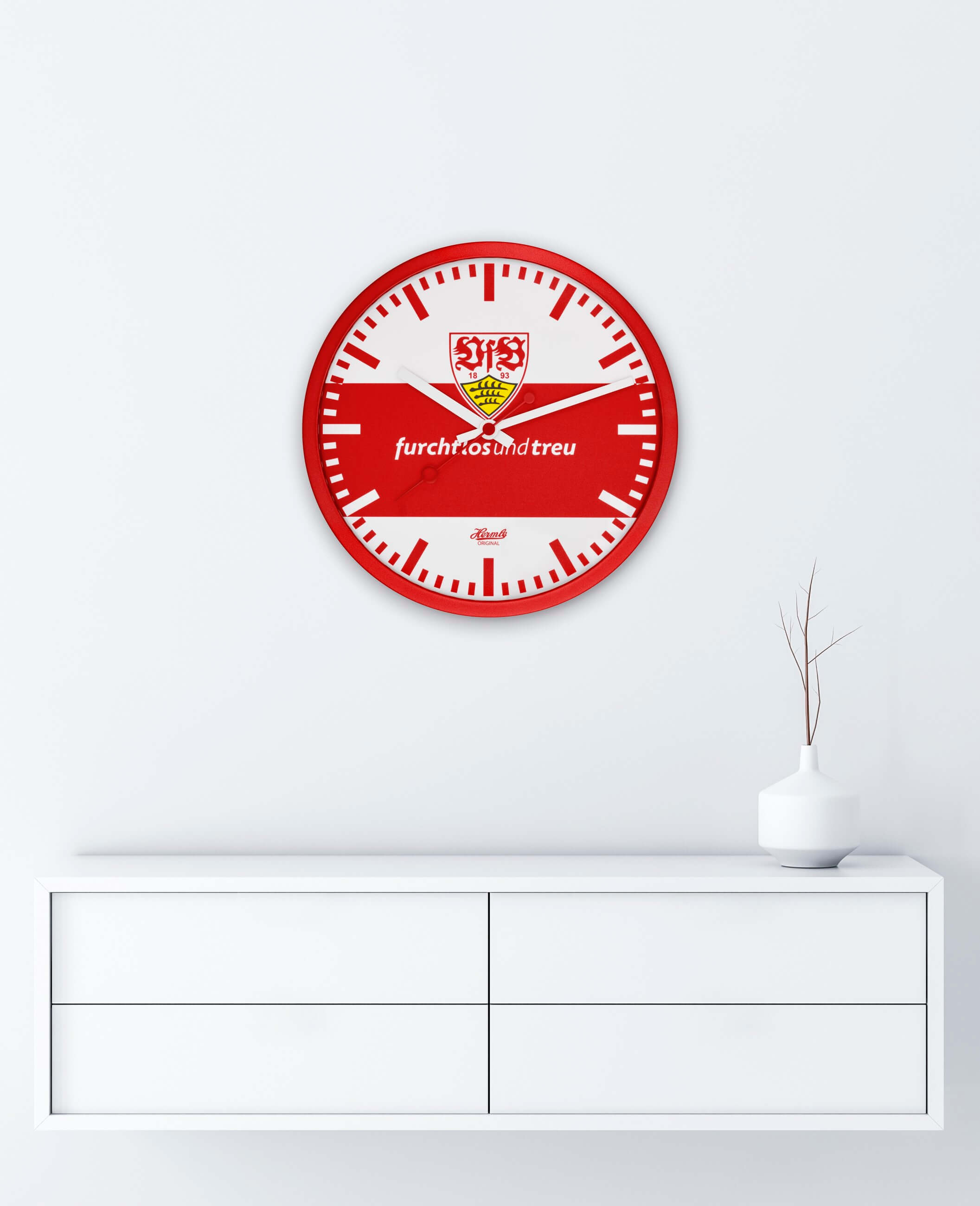 Hermle -Wall Clock White Red VfB Stuttgart Quartz 30cm- 31893-002100