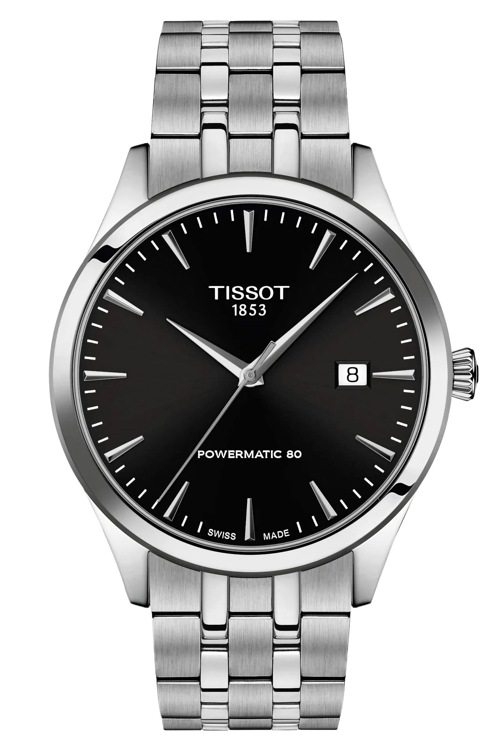 TISSOT -Classic Dream Herrenuhr Silber Schwarz Datum Saphirglas Automatik 40mm- T158.407.11.051.00