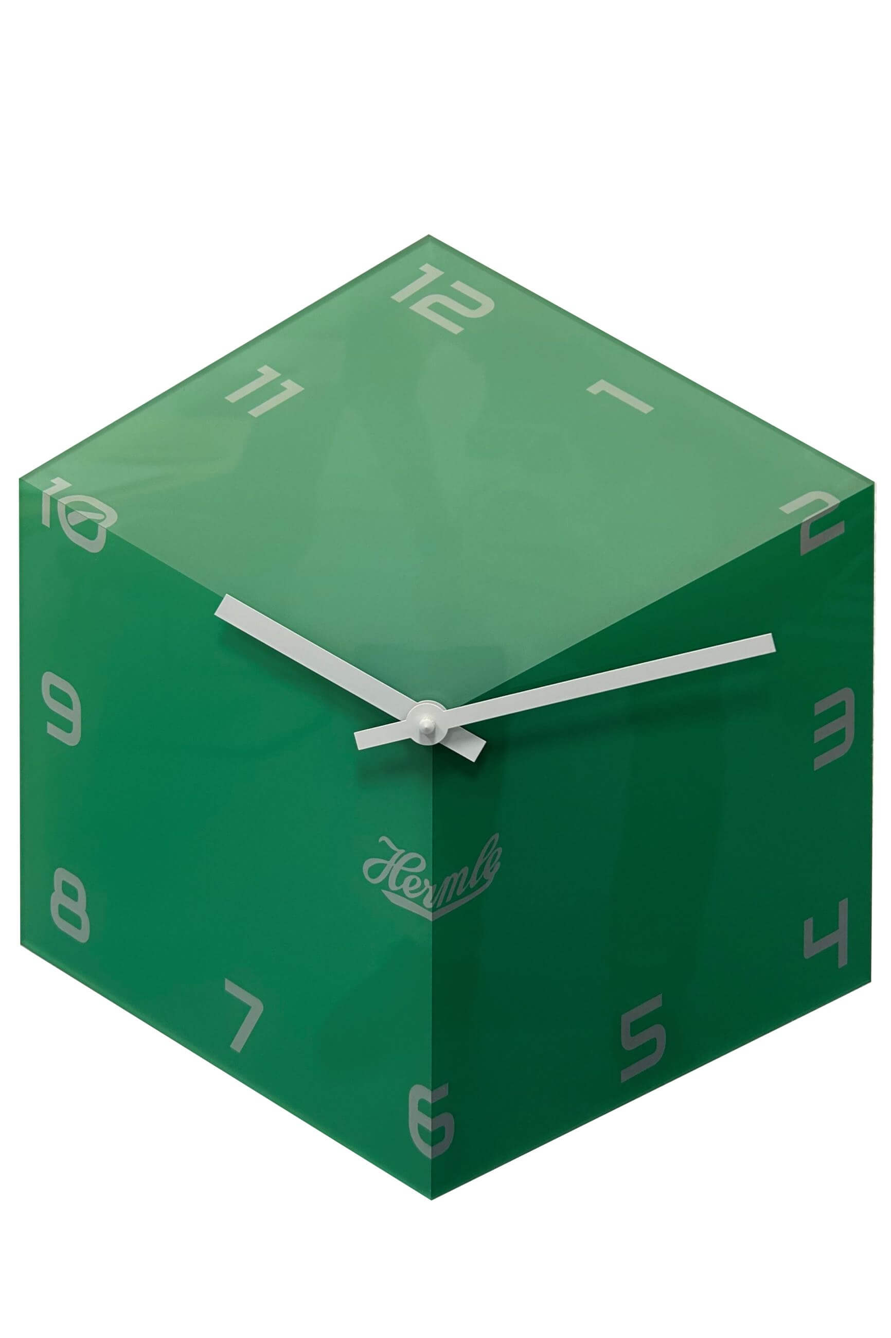 Hermle -hexagonal clock 3D cube green quartz 35cm- 30107-Y32100