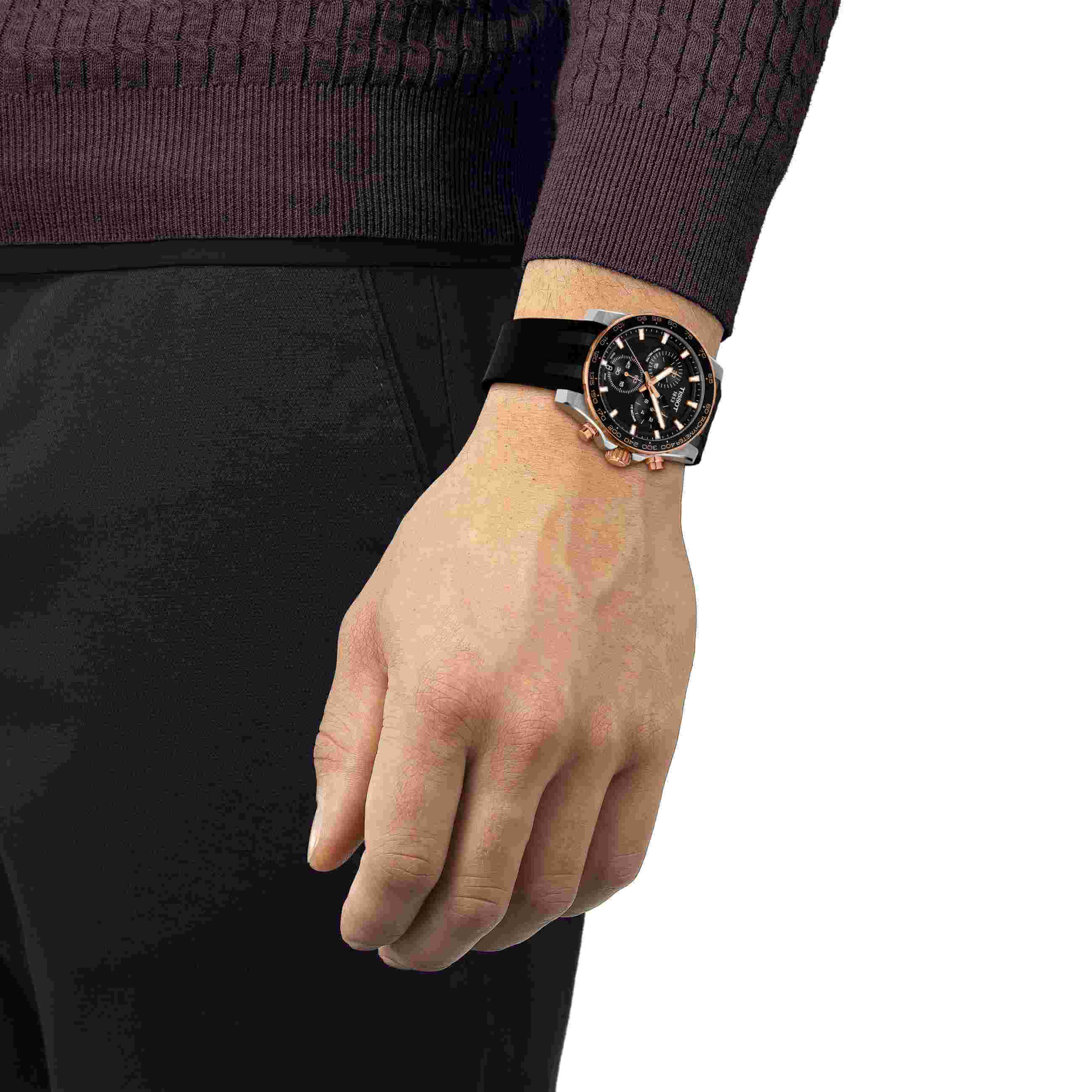 TISSOT -Supersport Chrono Herrenuhr Schwarz Rosé Datum   Saphirglas Quartz 42mm- T125.417.27.051.00