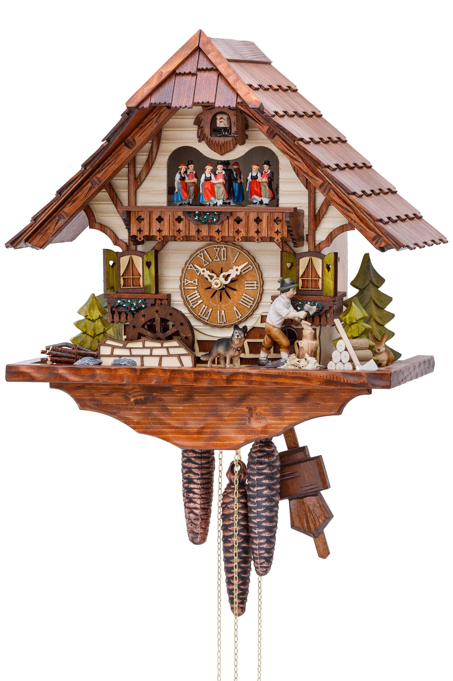 Hekas -Kuckucksuhr 1-Tag Laufwerk Musik Haus Holzhacker 32cm- 3712 EX