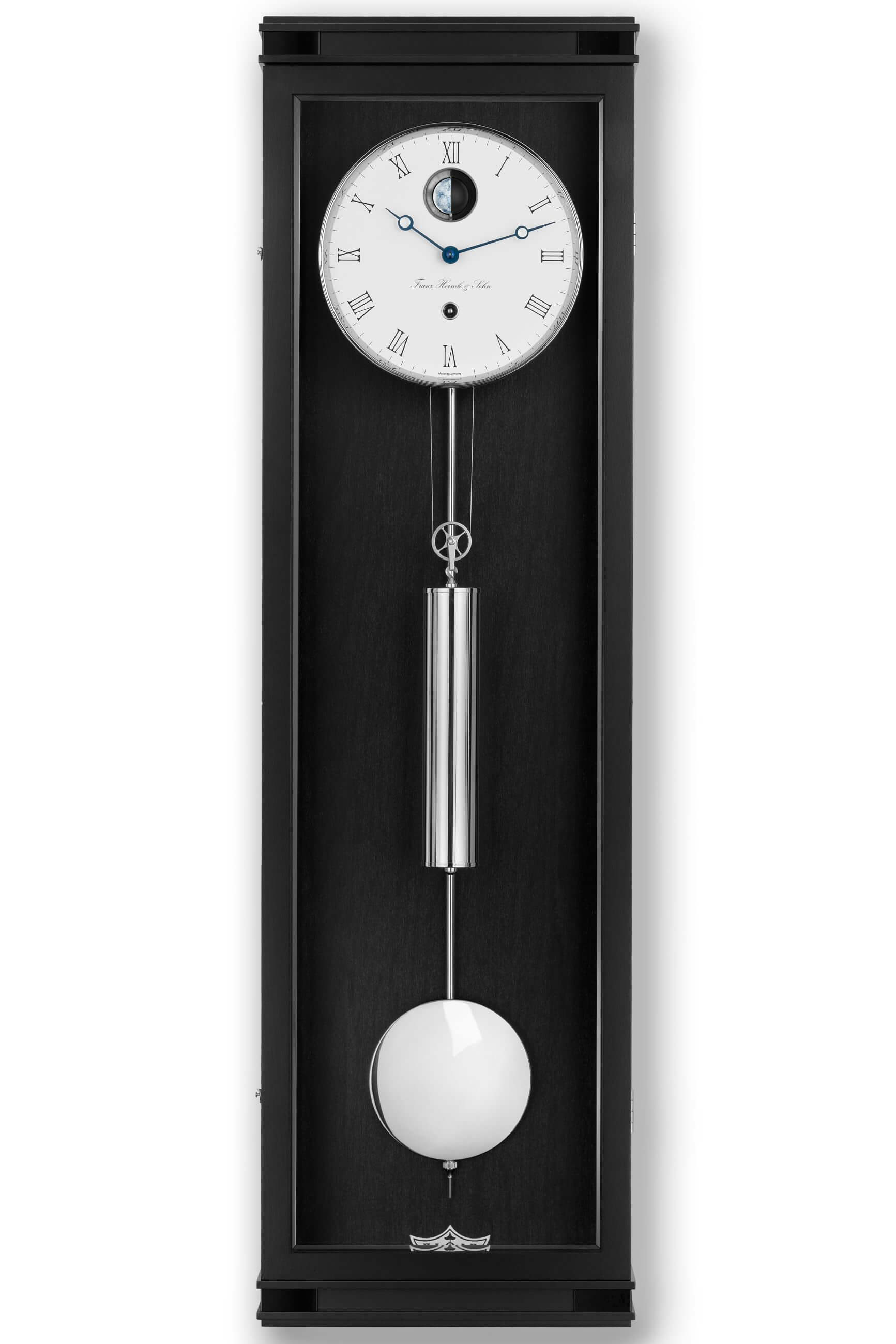 Hermle -Wall Clock Black White Month Runner Moon Phase Mechanical 93cm- 71012-740761