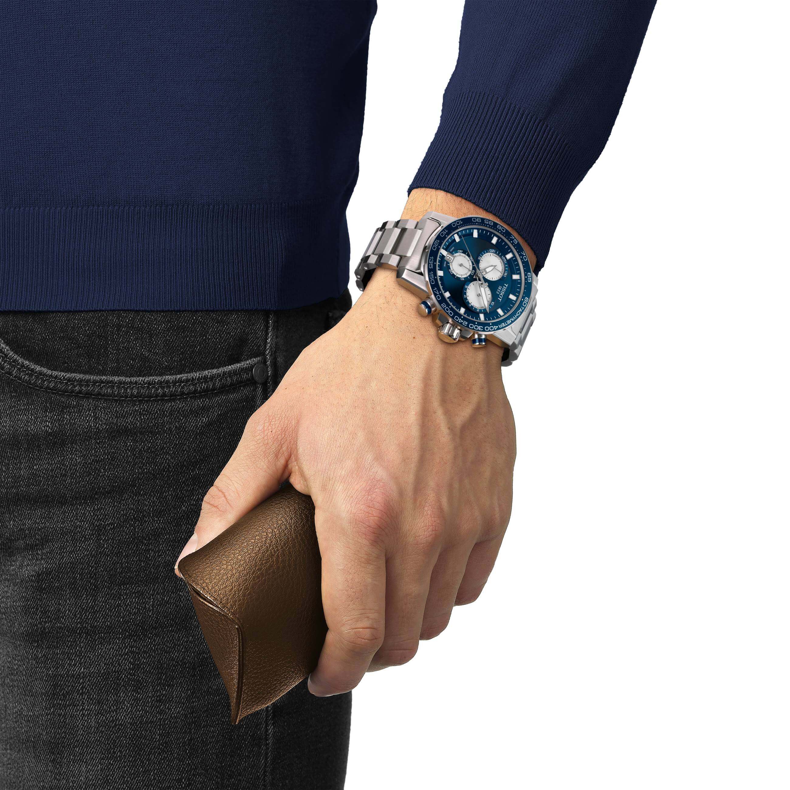 TISSOT -Supersport Chrono Men's Watch Silver Blue Quartz 46mm- T125.617.11.041.00