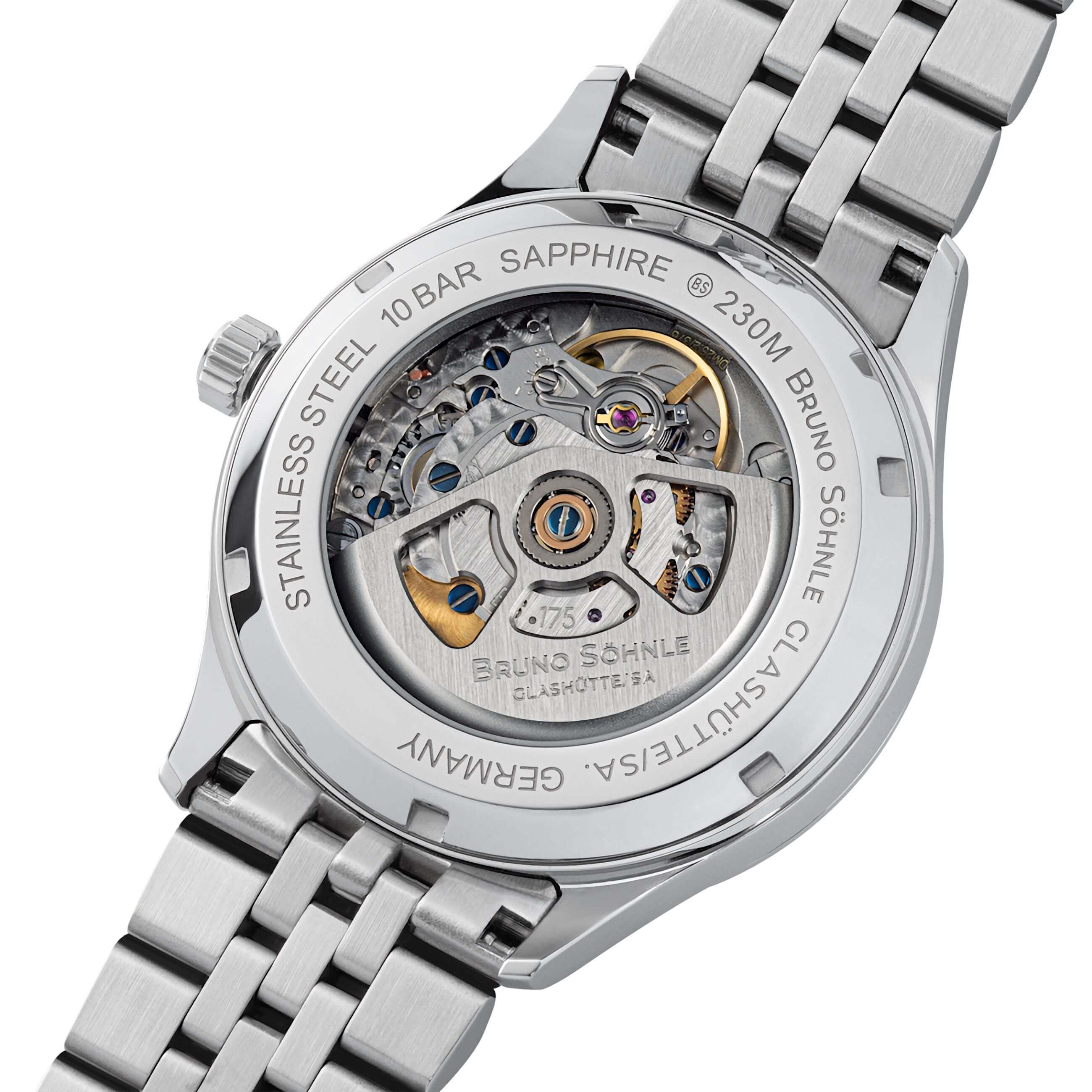 Bruno Söhnle -Turin Automatik Herrenuhr Silber Rot Datum Saphirglas 40mm- 17-12230-540