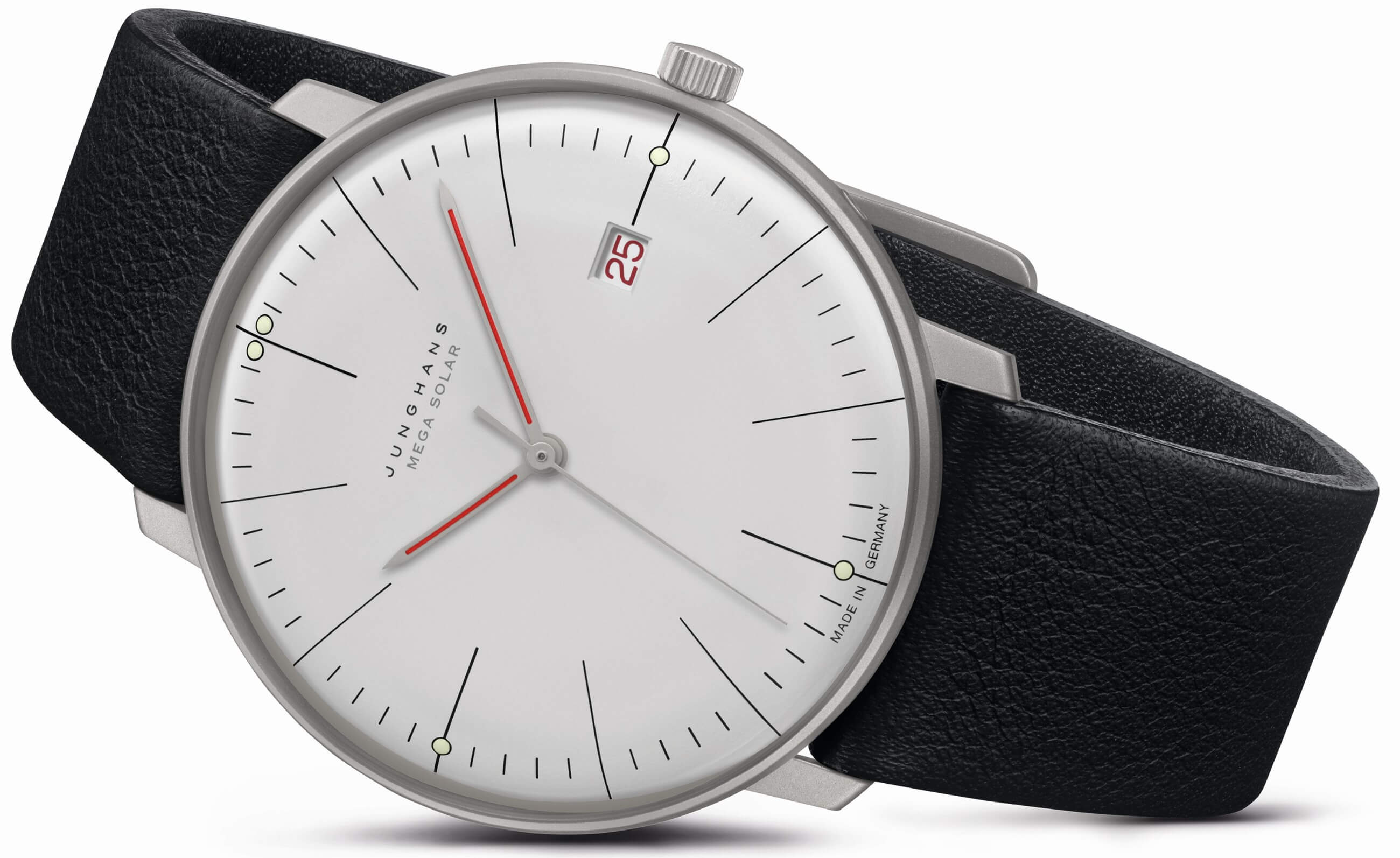Junghans -max bill MEGA Solar Bauhaus men's watch black white sapphire crystal 38mm- 059/2326.02