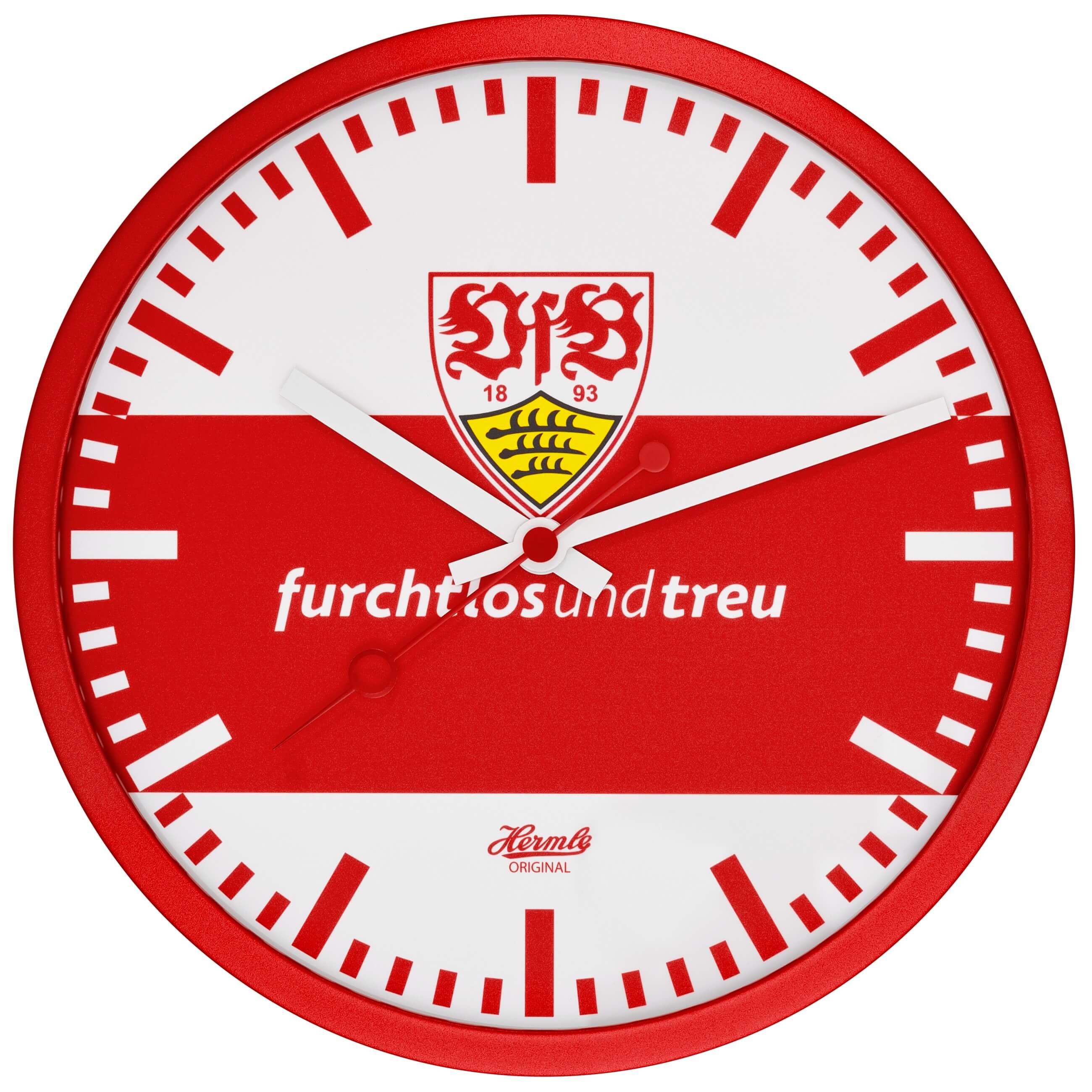 Hermle -Wall Clock White Red VfB Stuttgart Quartz 30cm- 31893-002100
