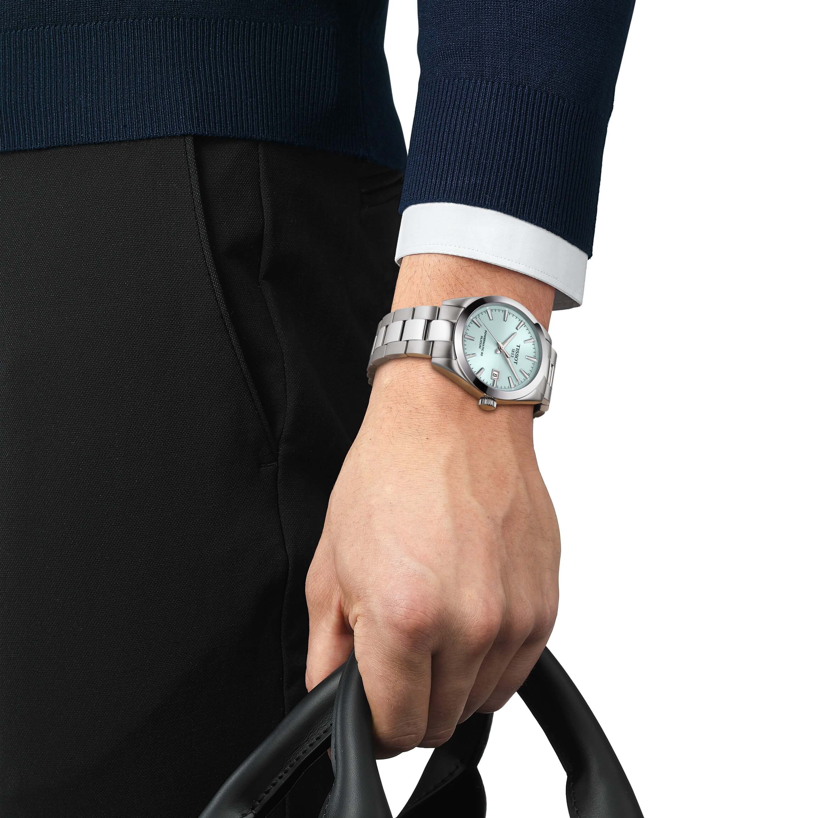 TISSOT -Gentleman Powermatic 80 Silicium men's watch silver blue automatic sapphire crystal 40mm- T127.407.11.351.00