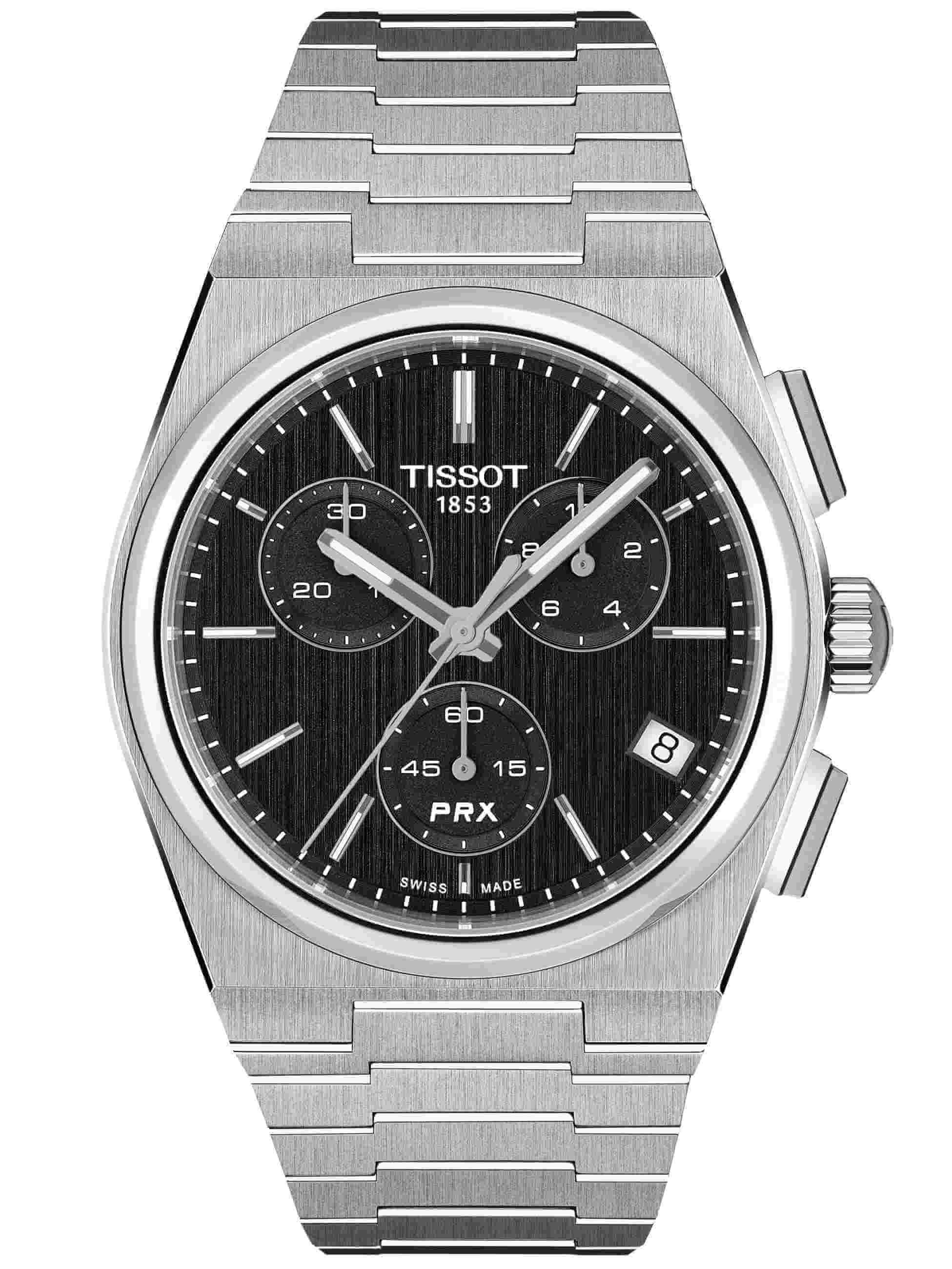 TISSOT -PRX Herrenuhr Silber Schwarz Datum Chronograph Saphirglas Quartz 41mm- T137.417.11.051.00