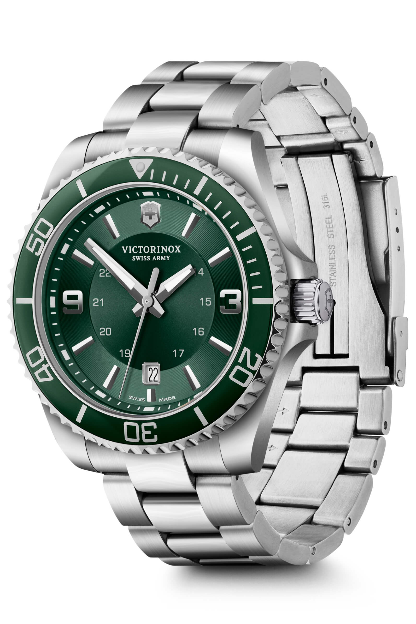 Victorinox -Maverick Large Herrenuhr Silber Grün Quarz Saphirglas 43mm- 241934