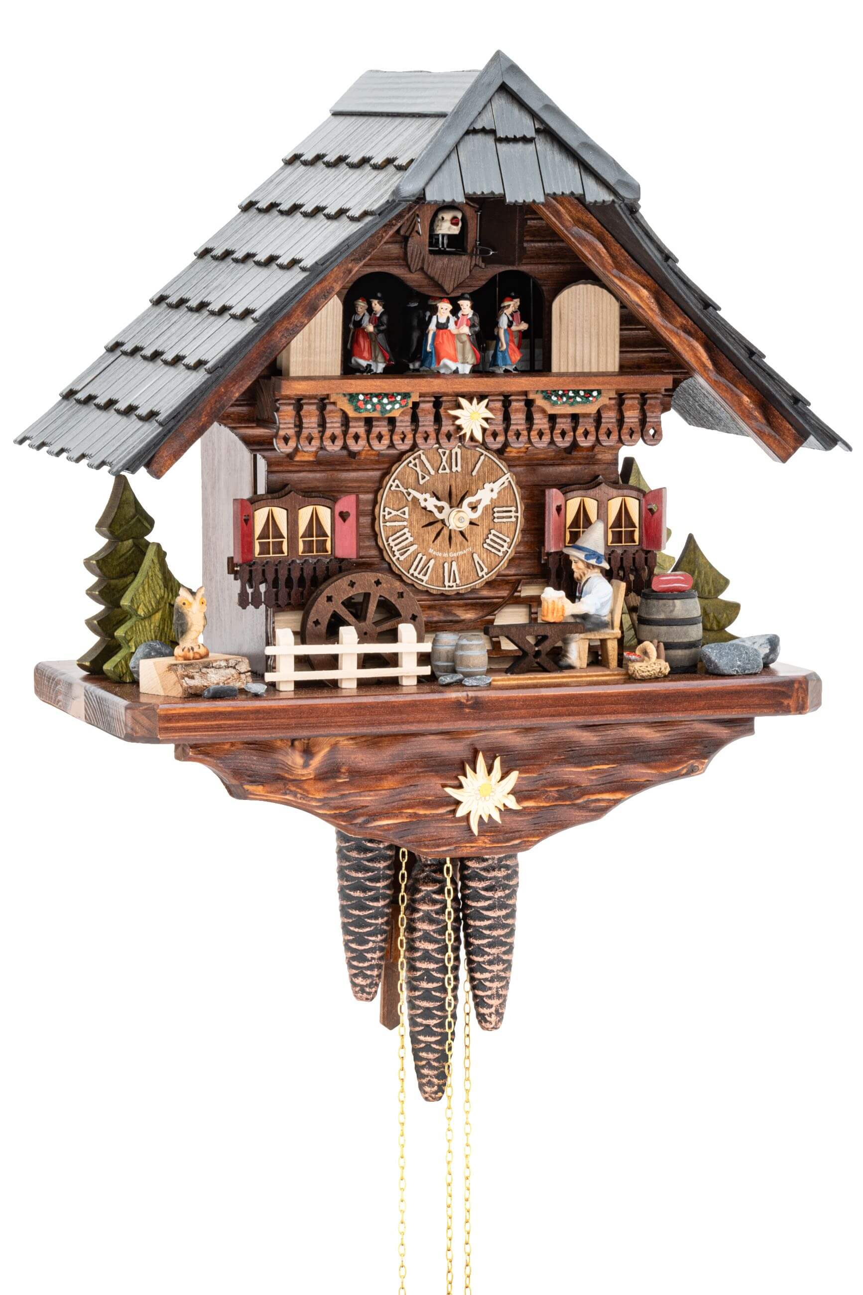 Hekas -Kuckucksuhr 1-Tag Laufwerk Musik Haus Biertrinker 35cm- 3695 EX