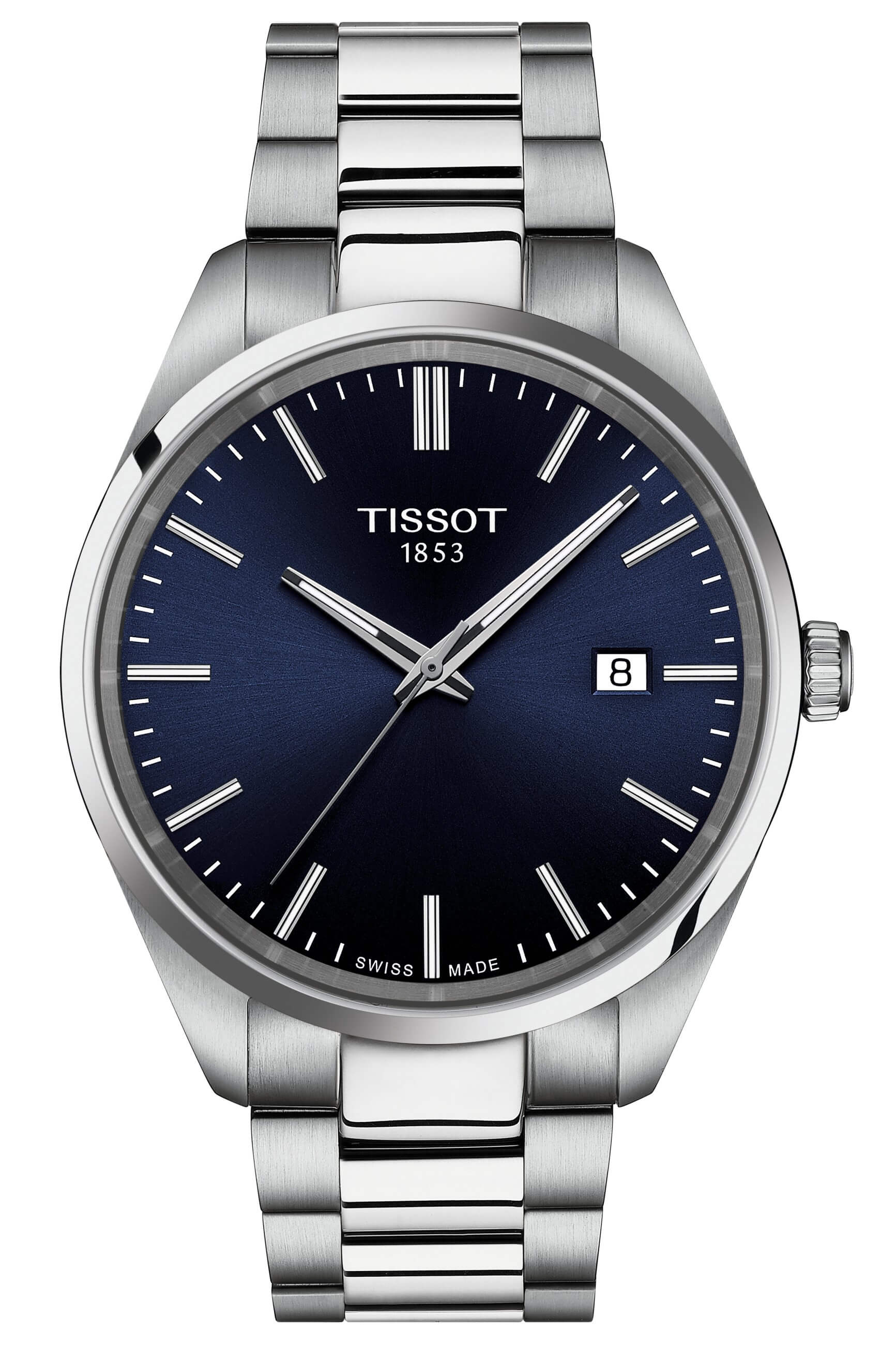 TISSOT -PR 100 men's watch silver blue quartz date sapphire crystal 40mm- T150.410.11.041.00