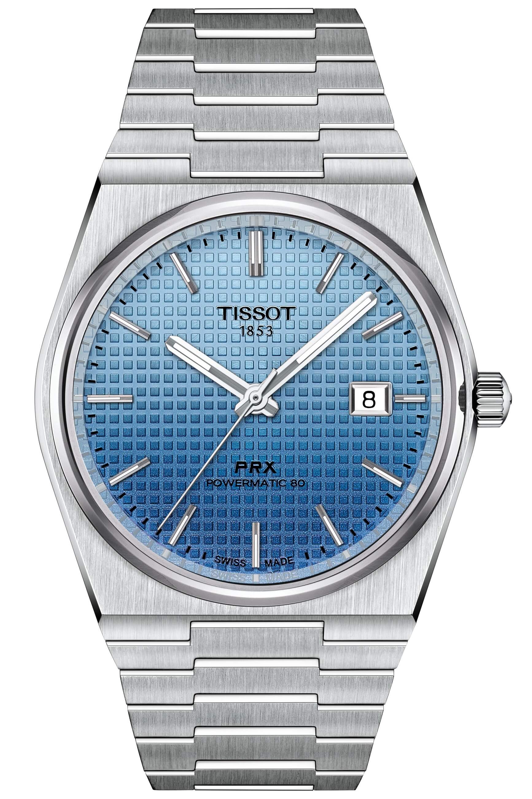 TISSOT -PRX Powermatic 80 Gradient Herrenuhr Silber Blau Automatik Saphirglas 40mm- T137.407.11.351.01