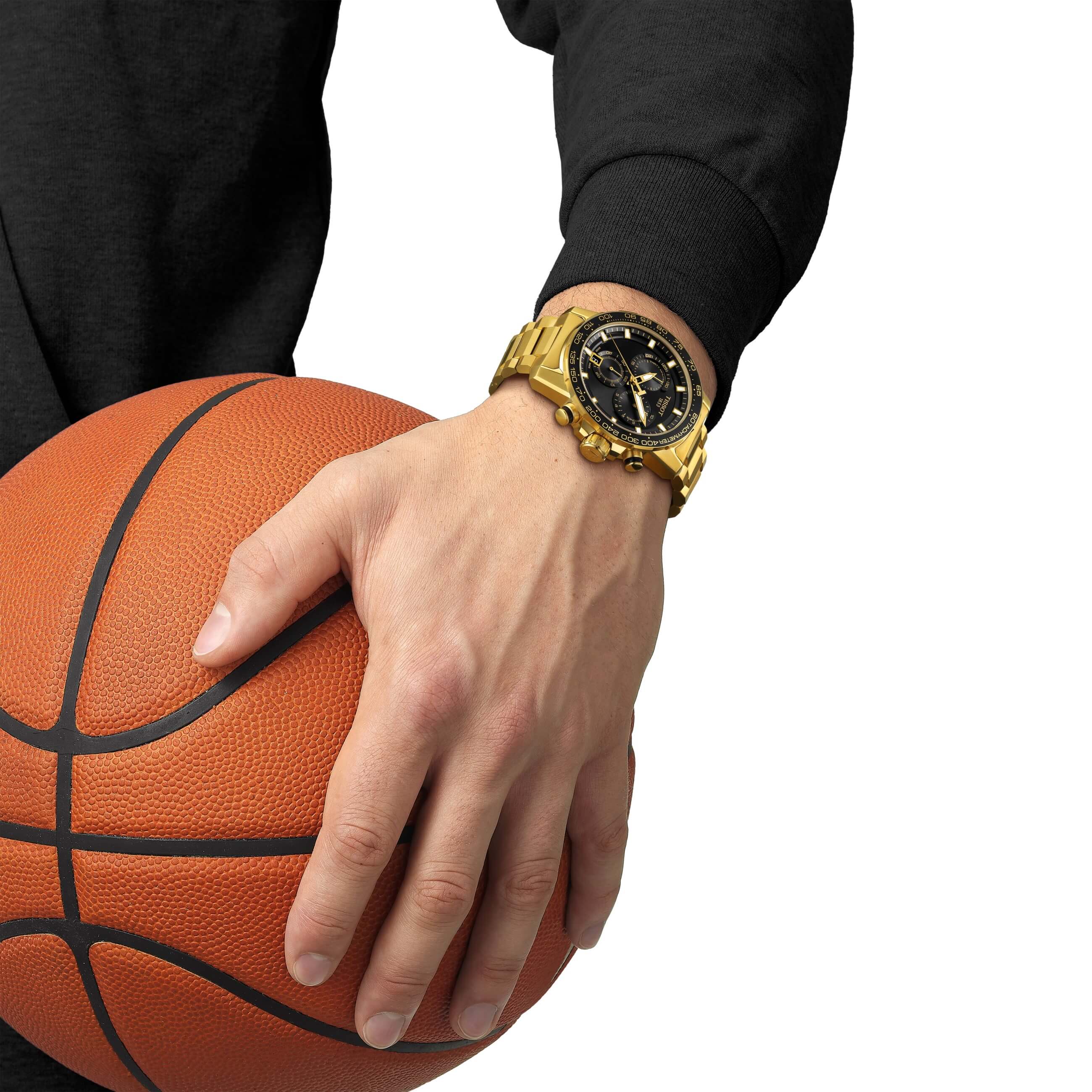 TISSOT -Supersport Chrono Herrenuhr Gelbgold Schwarz Quarz Saphirglas 46mm- T125.617.33.051.01