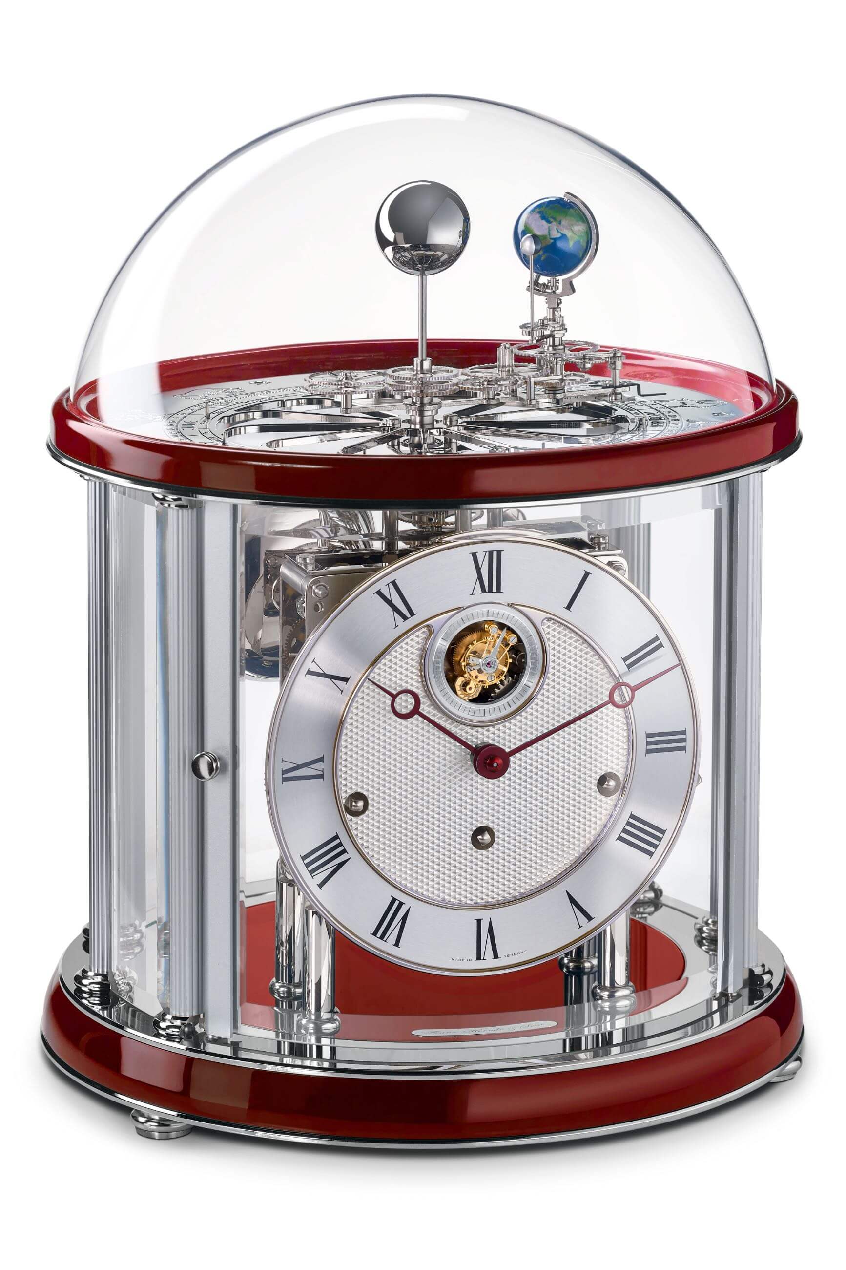 Hermle -Tellurium Tourbillon Rubinrot Nickel 8-Tage Laufwerk 35cm- 23070-V20352