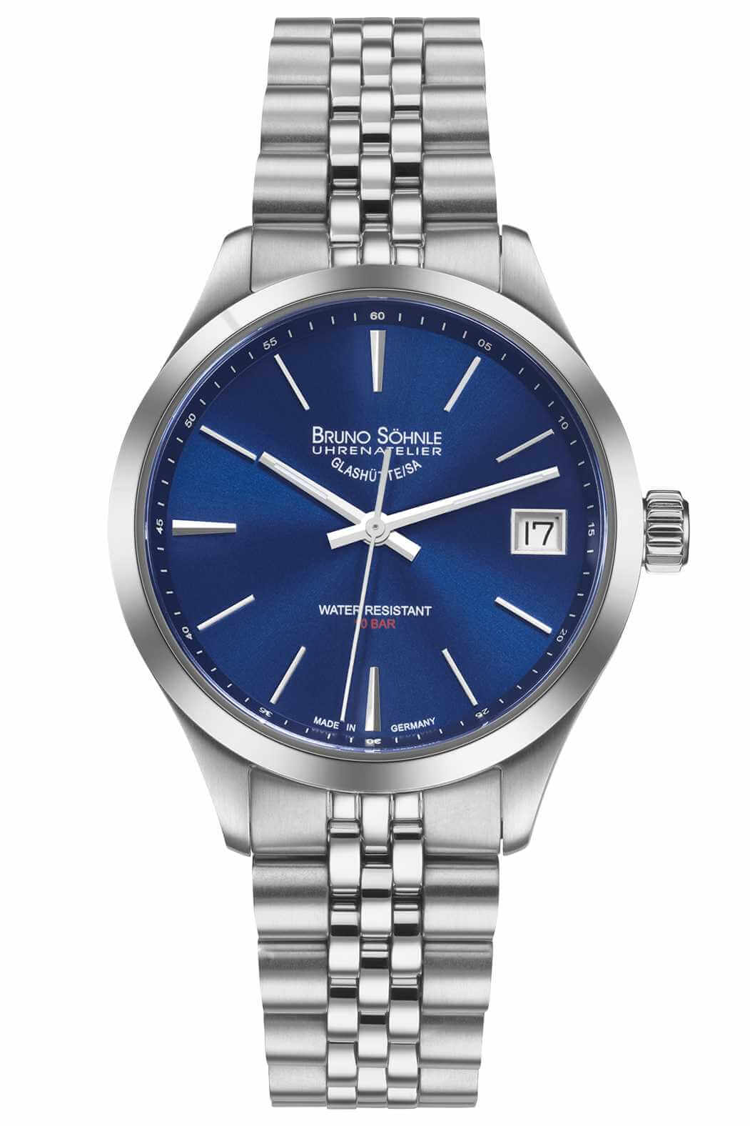 Bruno Söhnle -Turin II Small Damenuhr Silber Blau Glasboden 34mm- 17-13226-342