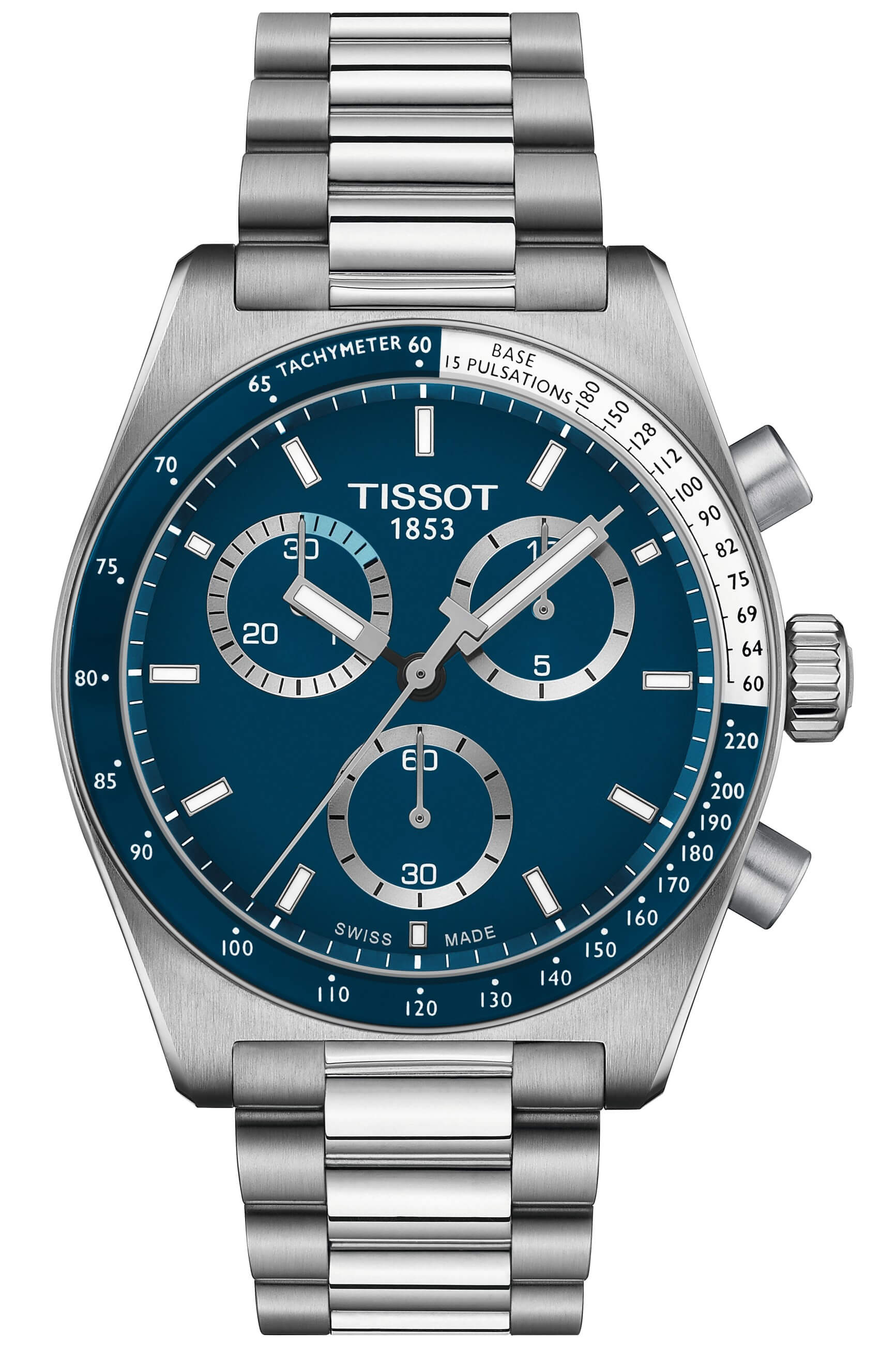 TISSOT -PR516 Chronograph Herrenuhr Silber Blau Quarz Saphirglas 40mm- T149.417.11.041.00