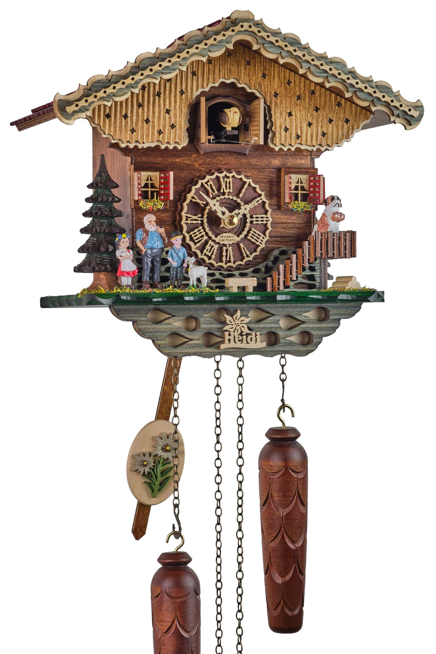 Trenkle -Cuckoo Clock Quartz Movement Black Forest House Heidi with illumination 24cm- 7204 QM HZZG