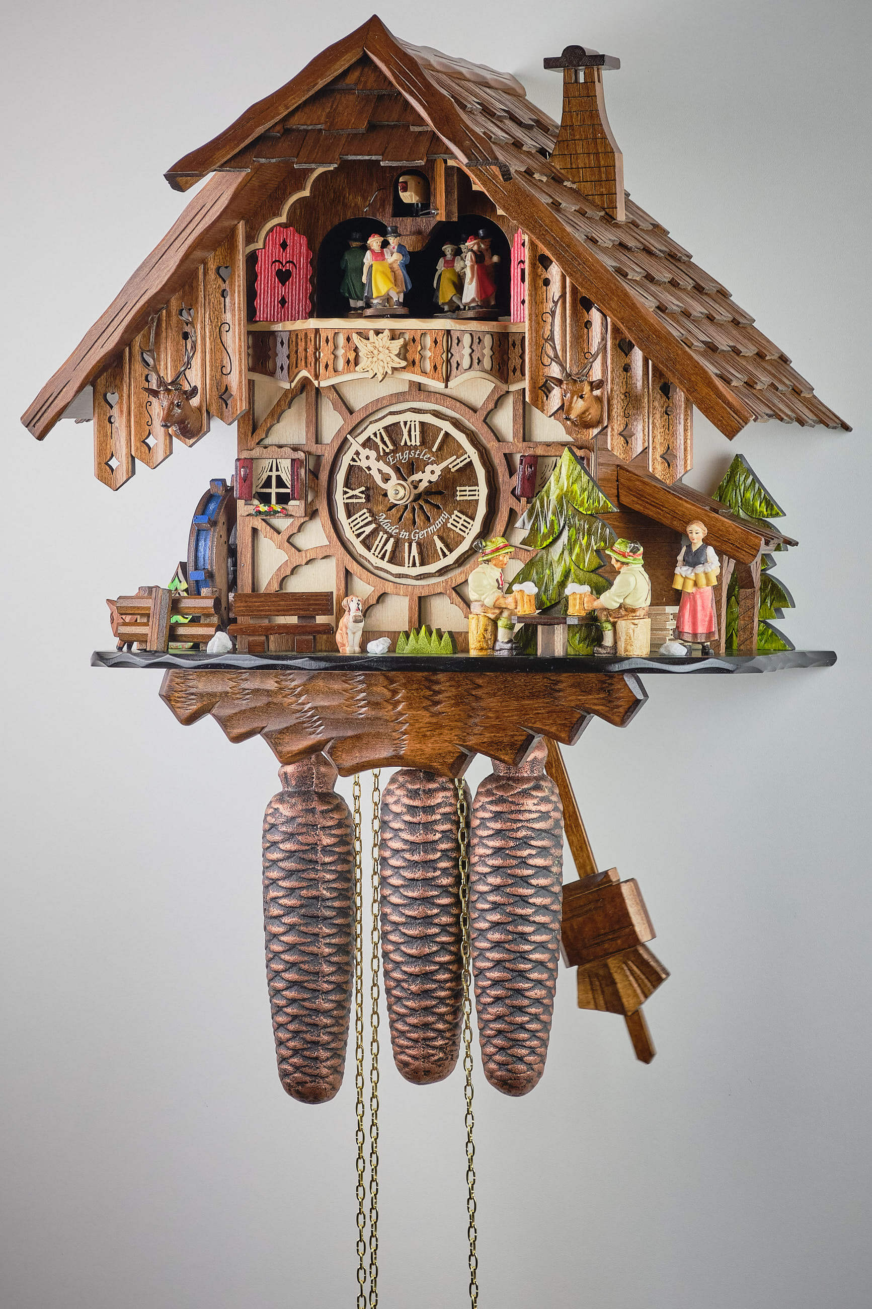 Engstler -Kuckucksuhr 8-Tage Laufwerk mit Musik Schwarzwaldhaus 36cm- 48717/8 MT
