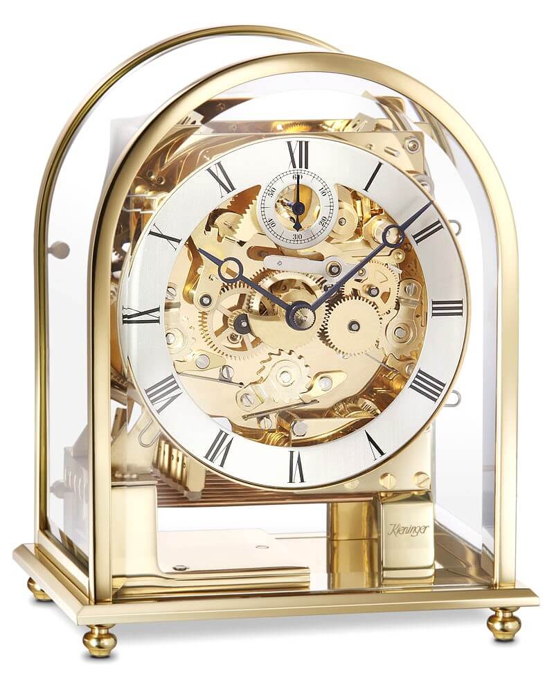 Kieninger -Tischuhr Messing Glas 3 Melodien Schlagwerk Mechanisch  20cm- 1226-01-04
